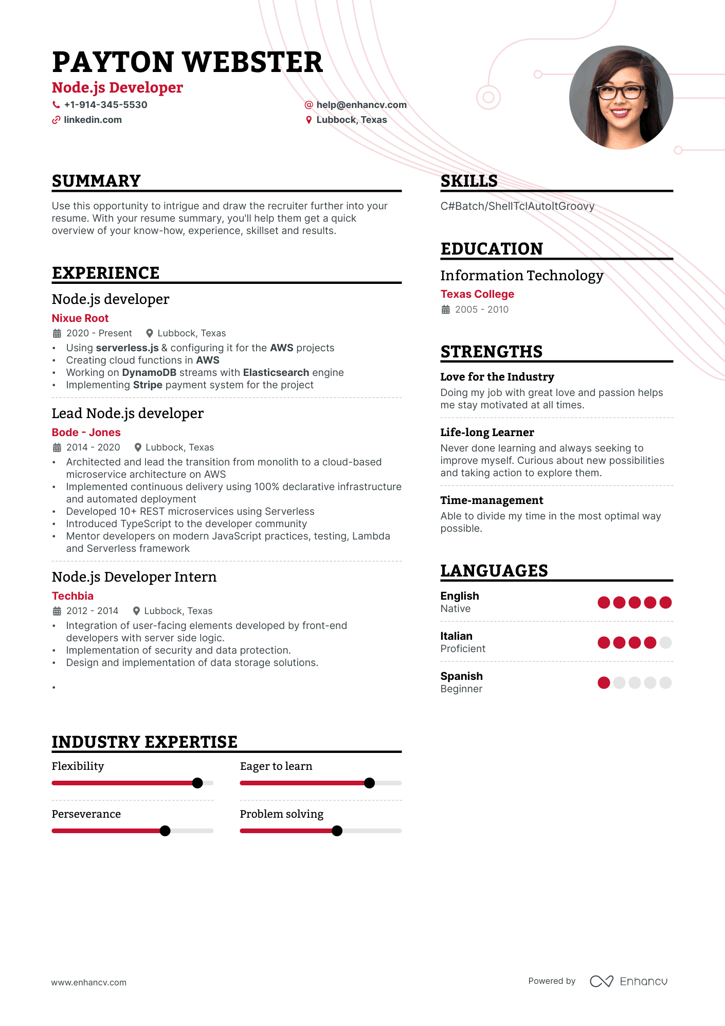 Node Js Developer resume example