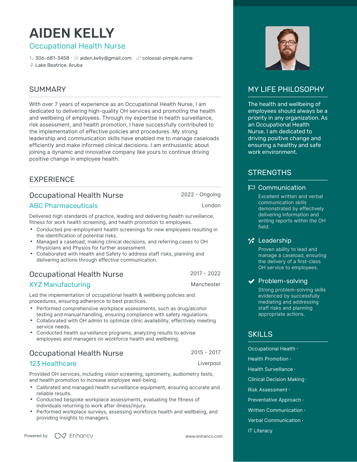 Occupational Health Nurse resume example