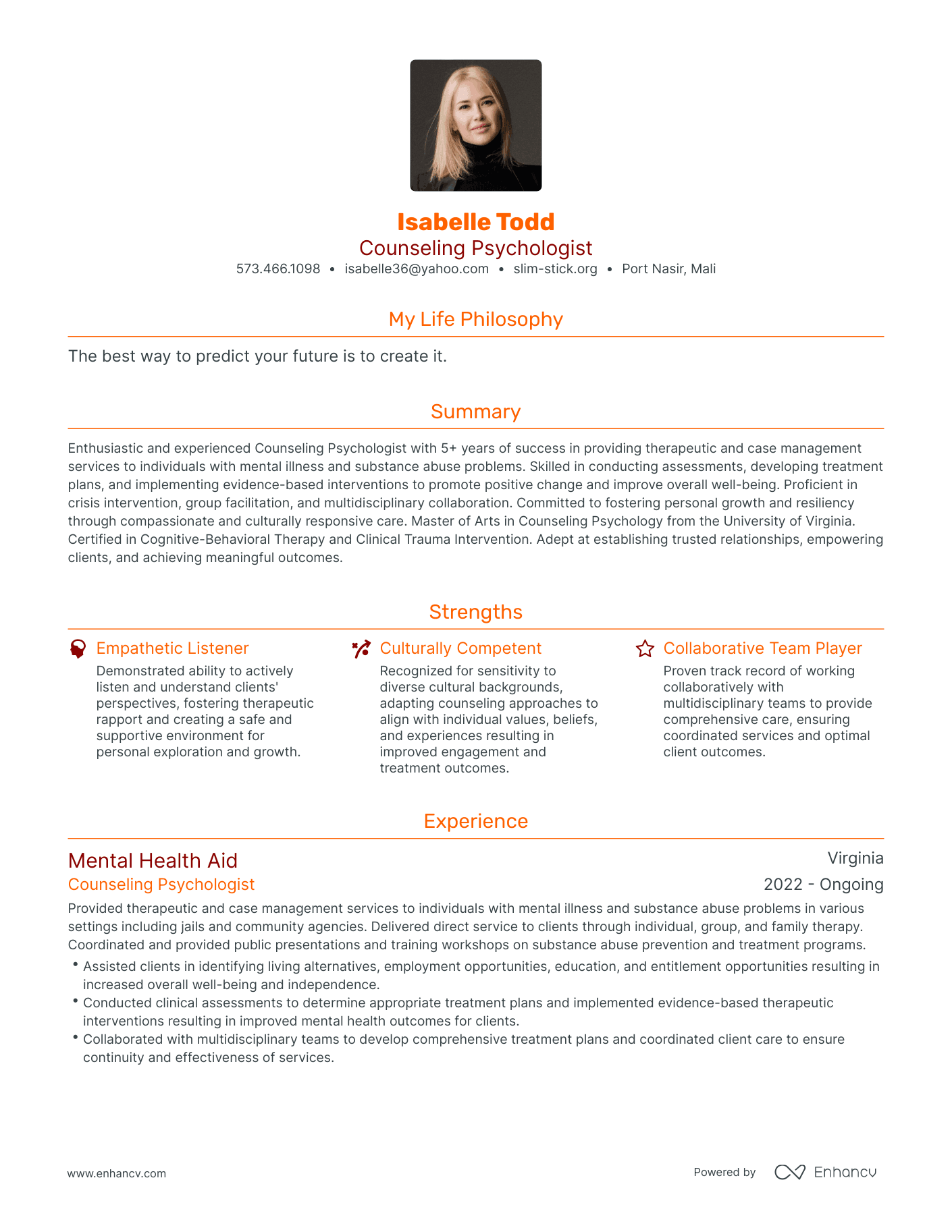 Modern Counseling Psychologist Resume Example