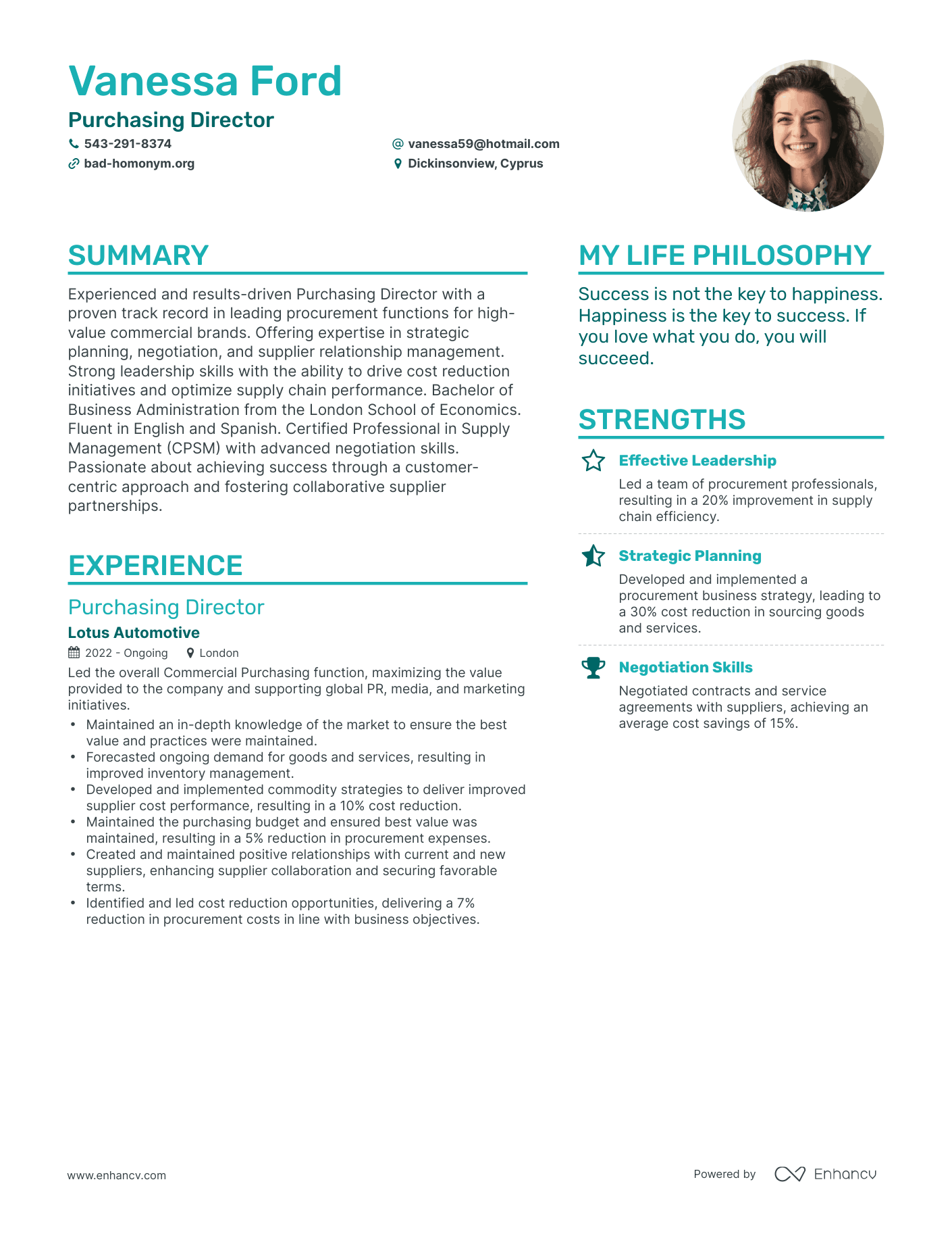 Purchasing Director resume example