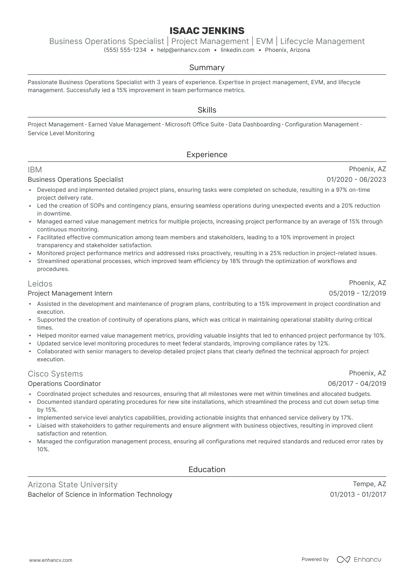 Business Operations Manager resume example