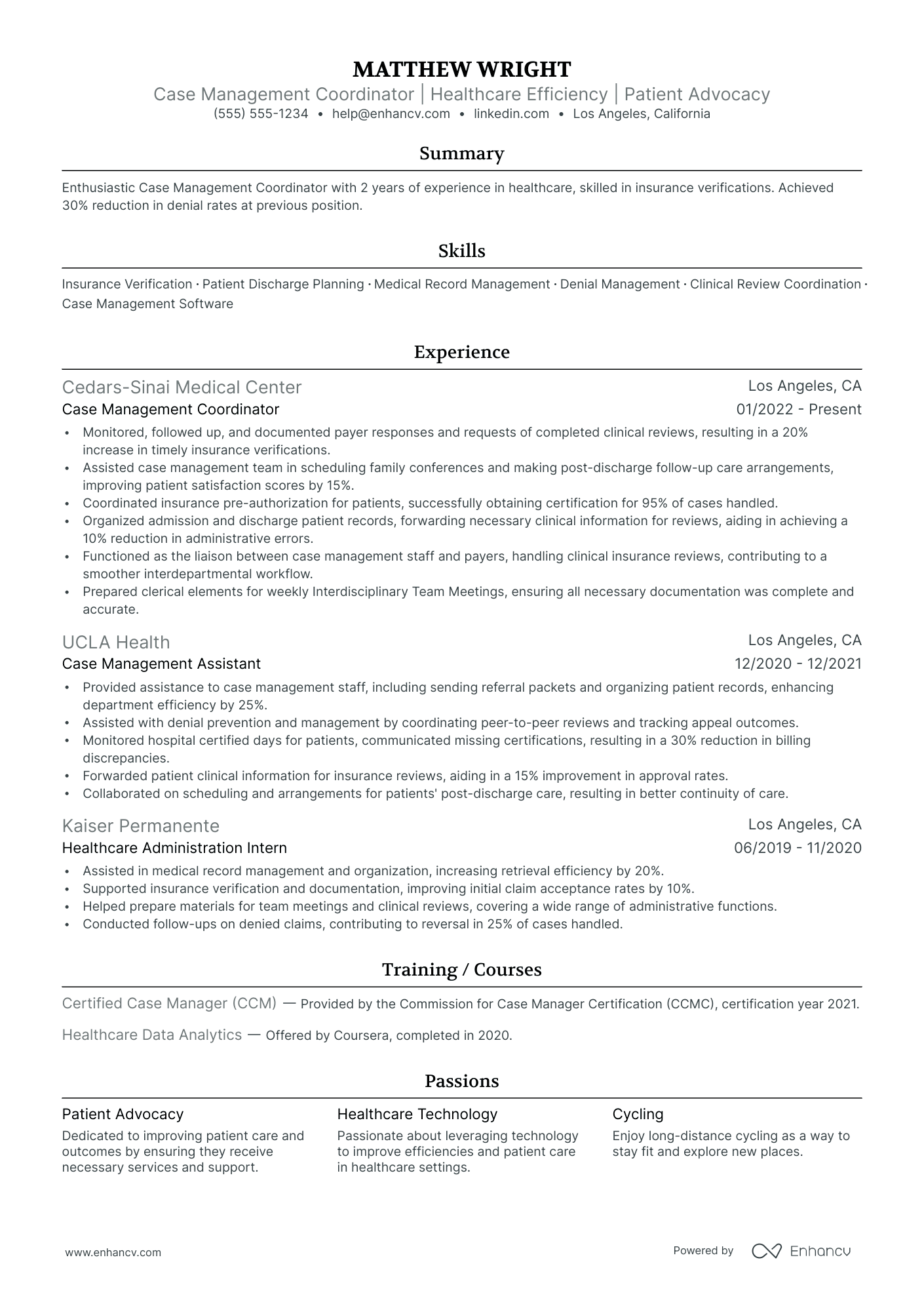 Case Manager Coordinator resume example