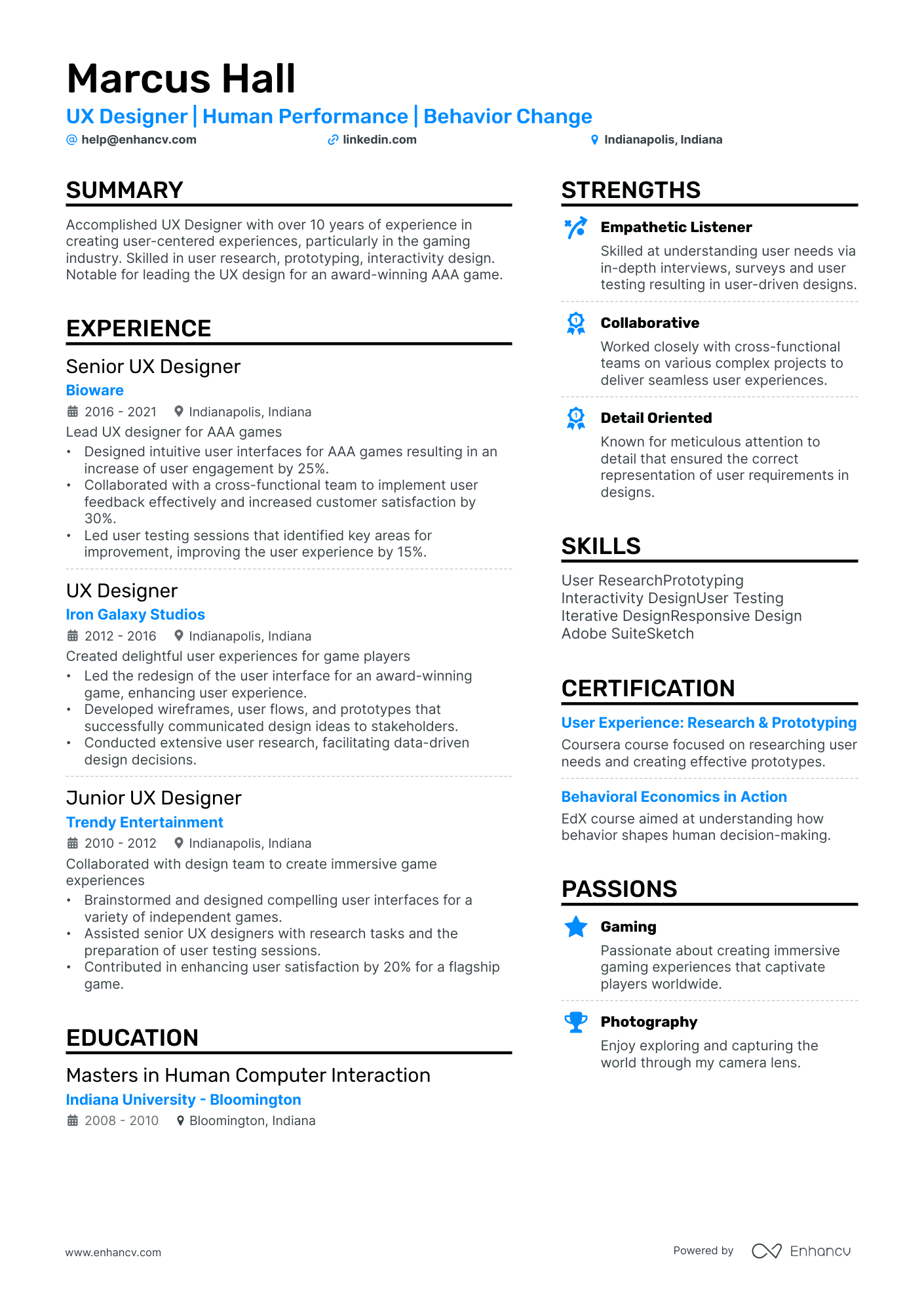 Senior UX Designer resume example