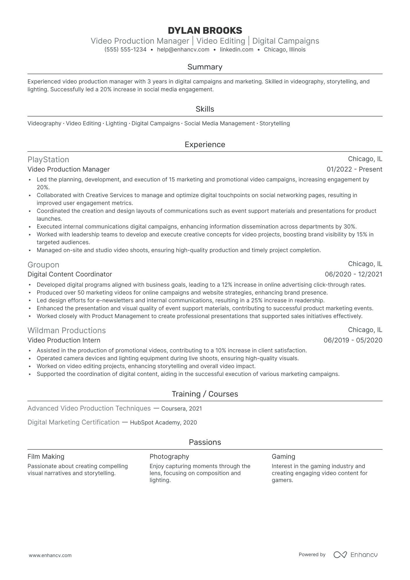 Video Production Editor resume example