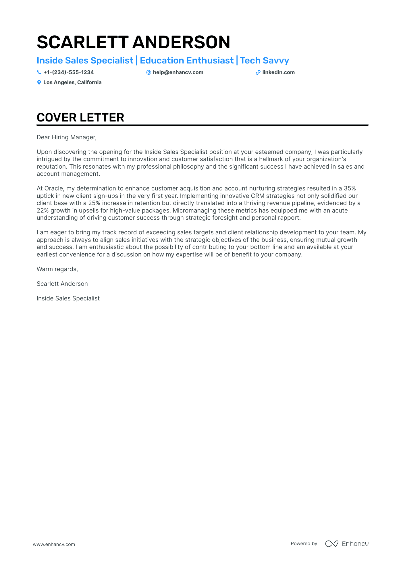 Sales Specialist cover letter