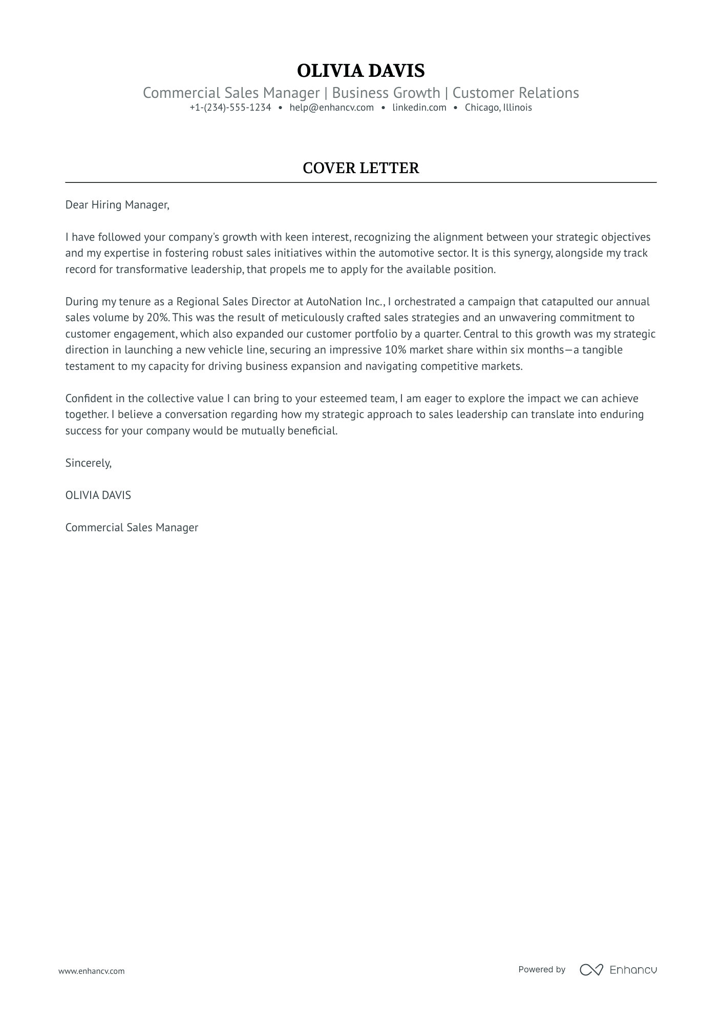 Small Business Manager cover letter