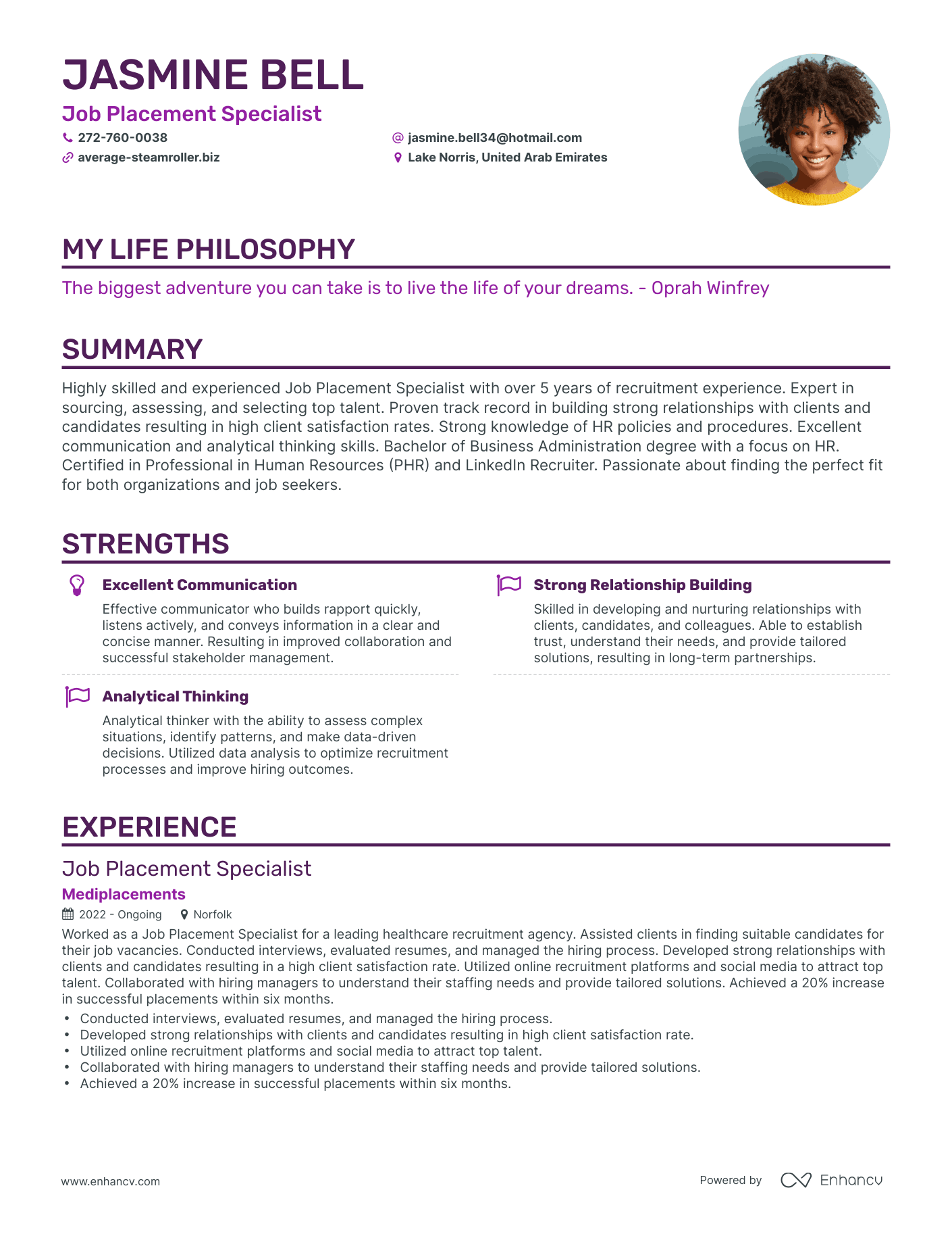 Creative Job Placement Specialist Resume Example