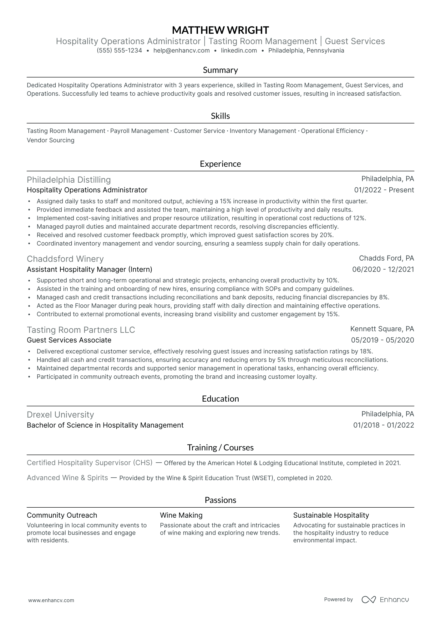 Hospitality Services Specialist resume example