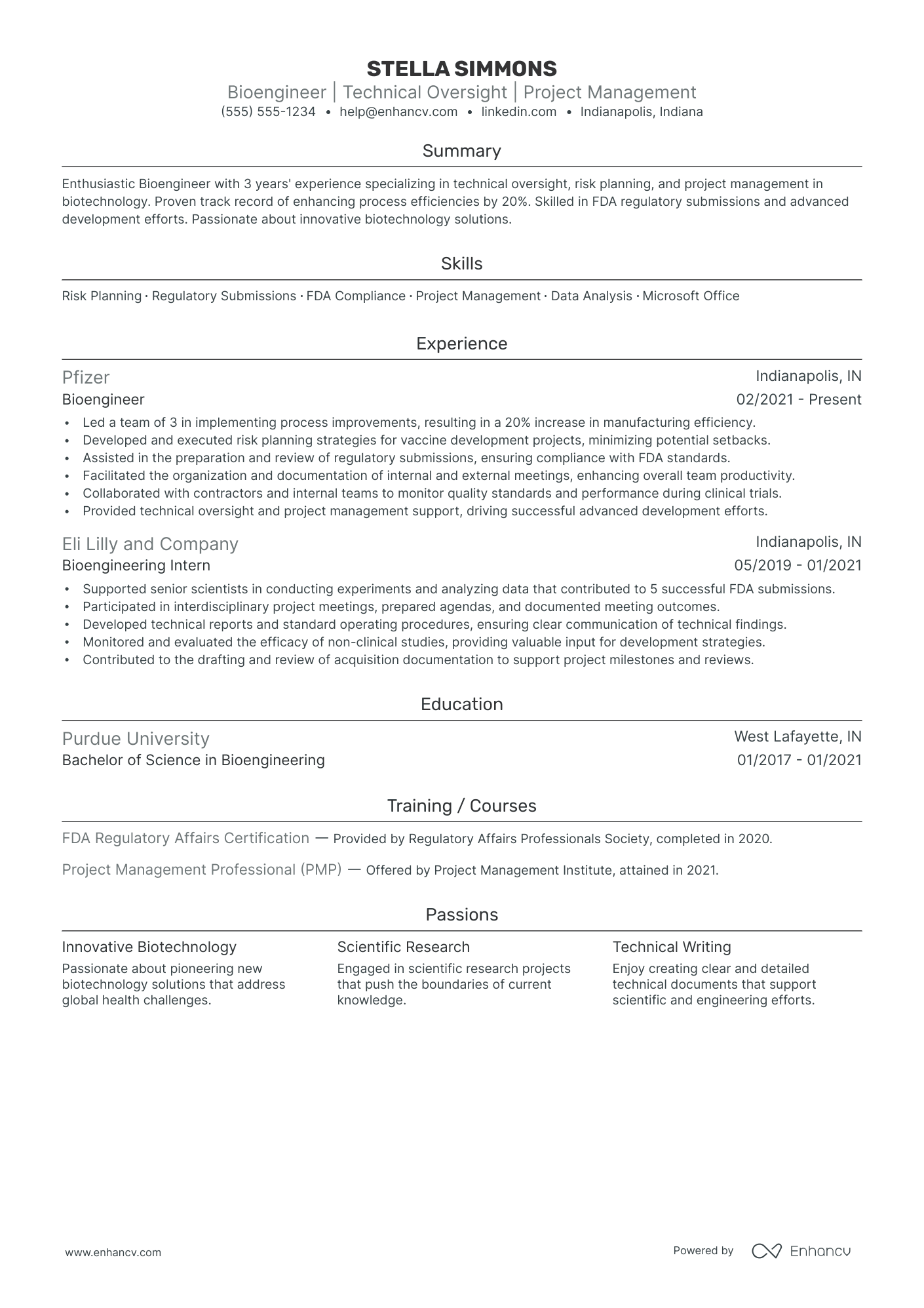 Senior Biotechnology Engineer resume example