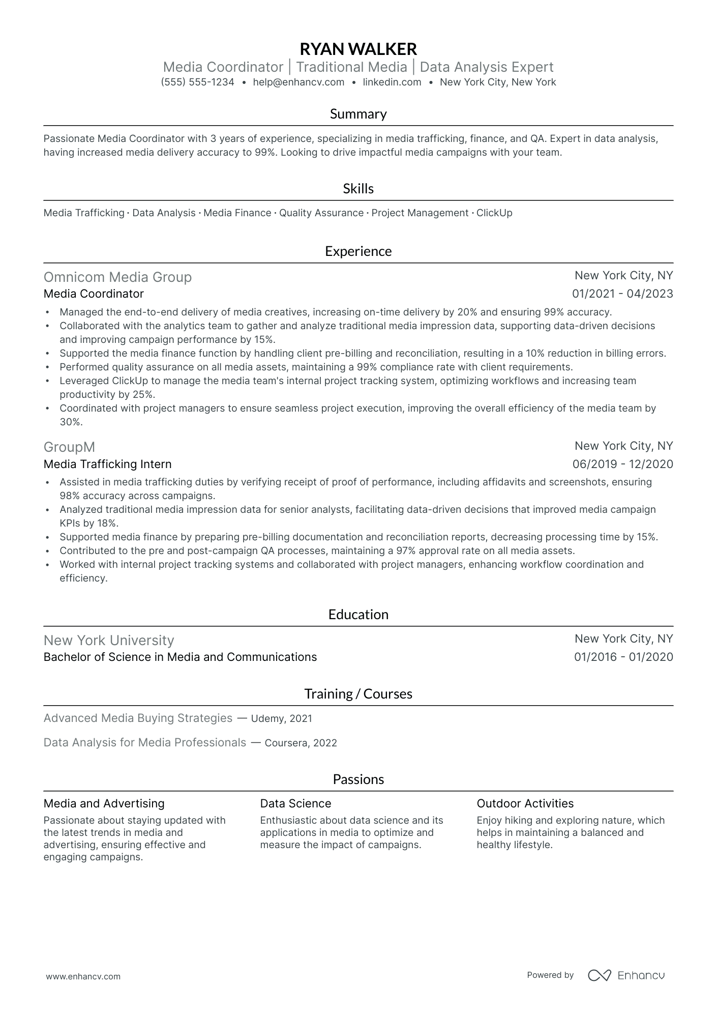 Advertising and Media Coordinator Resume Example Resume Example