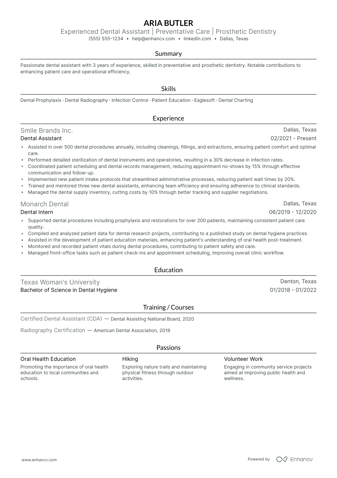 Temporary Dental Assistant resume example