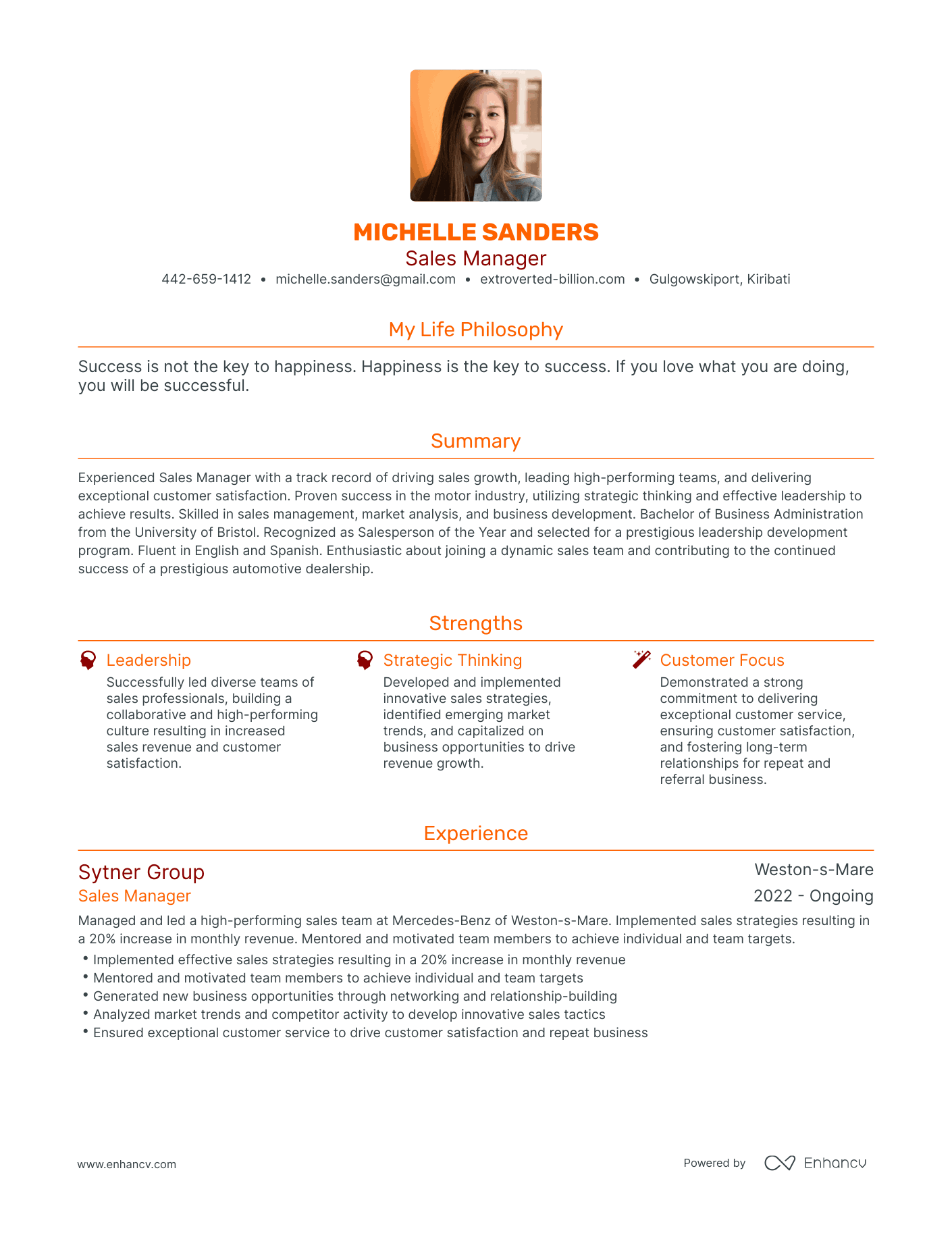 Modern Sales Manager Resume Example