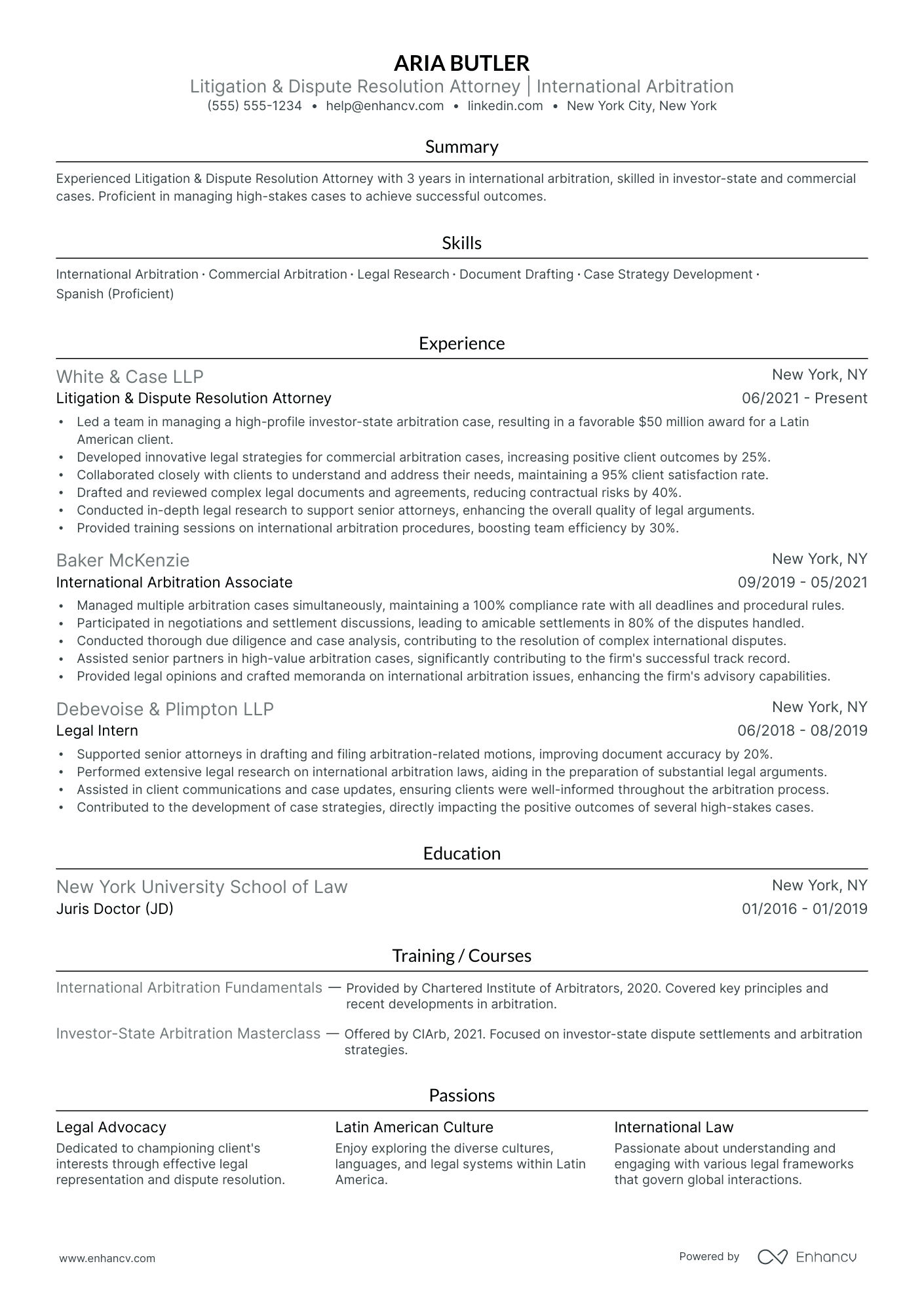 International Lawyer resume example