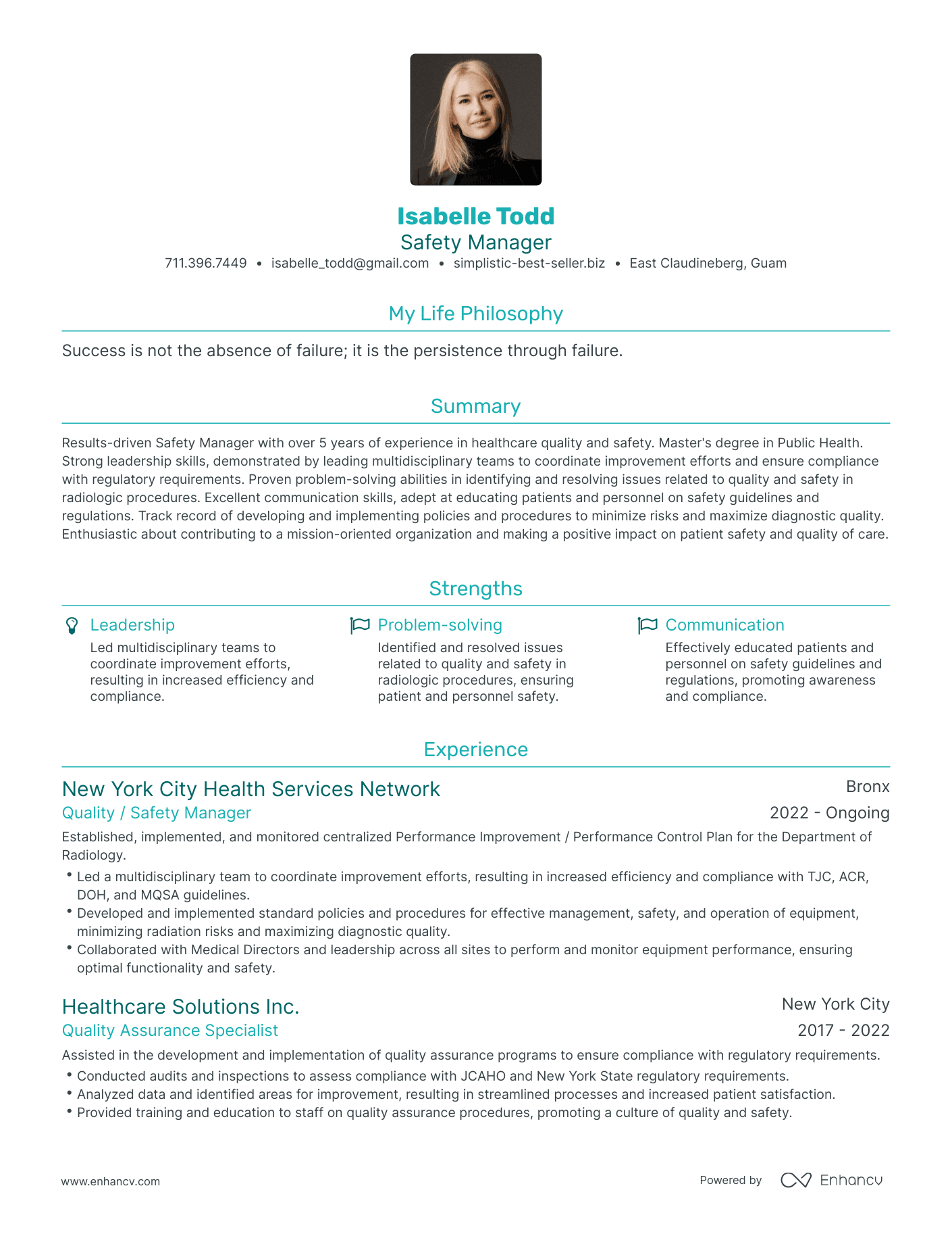 Modern Safety Manager Resume Example