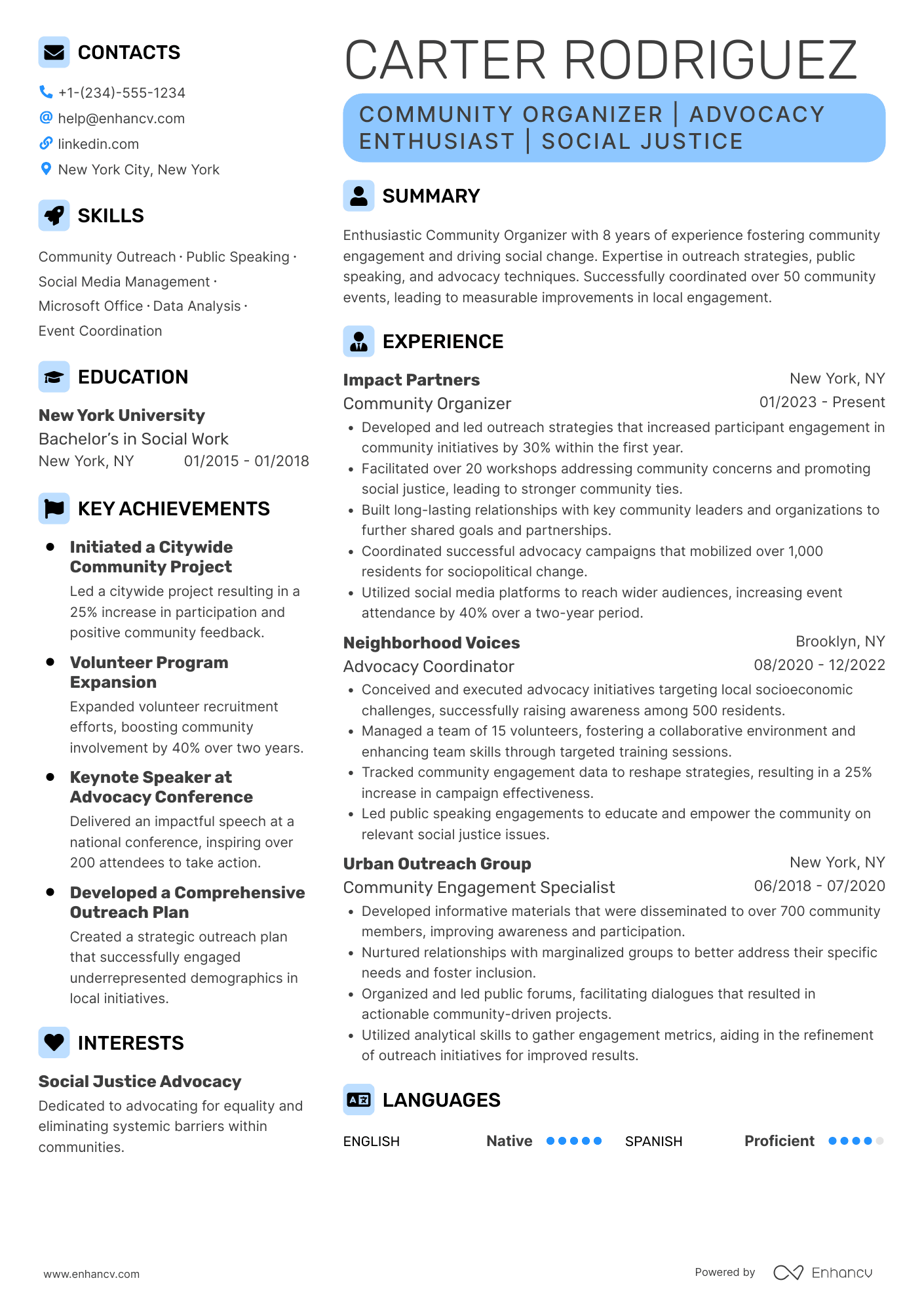 Community Organizer resume example
