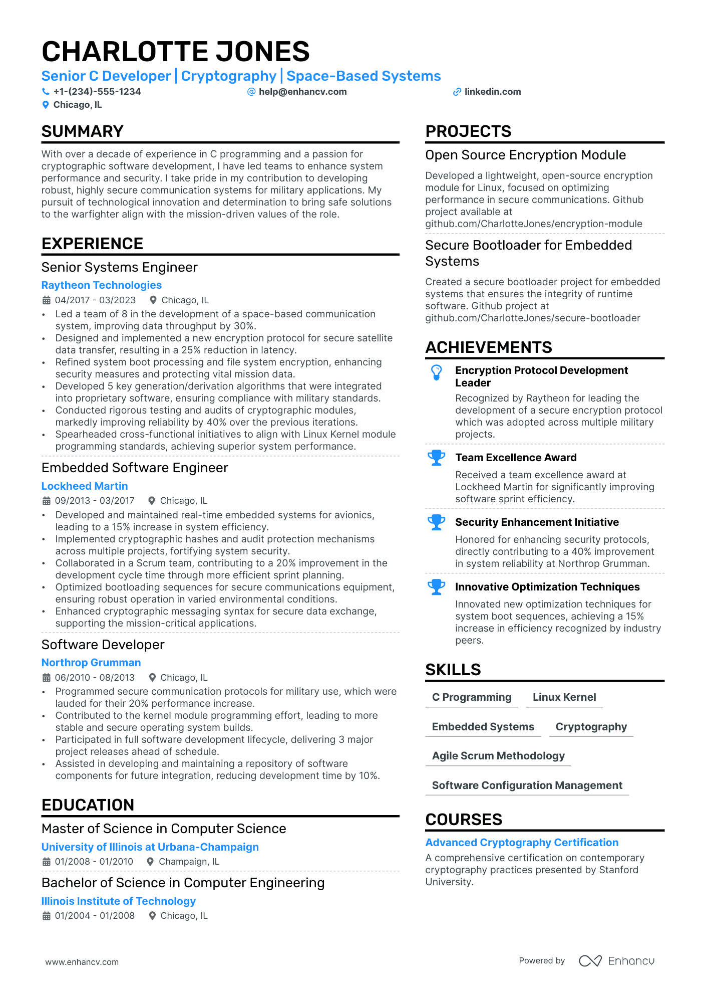 C Developer resume example