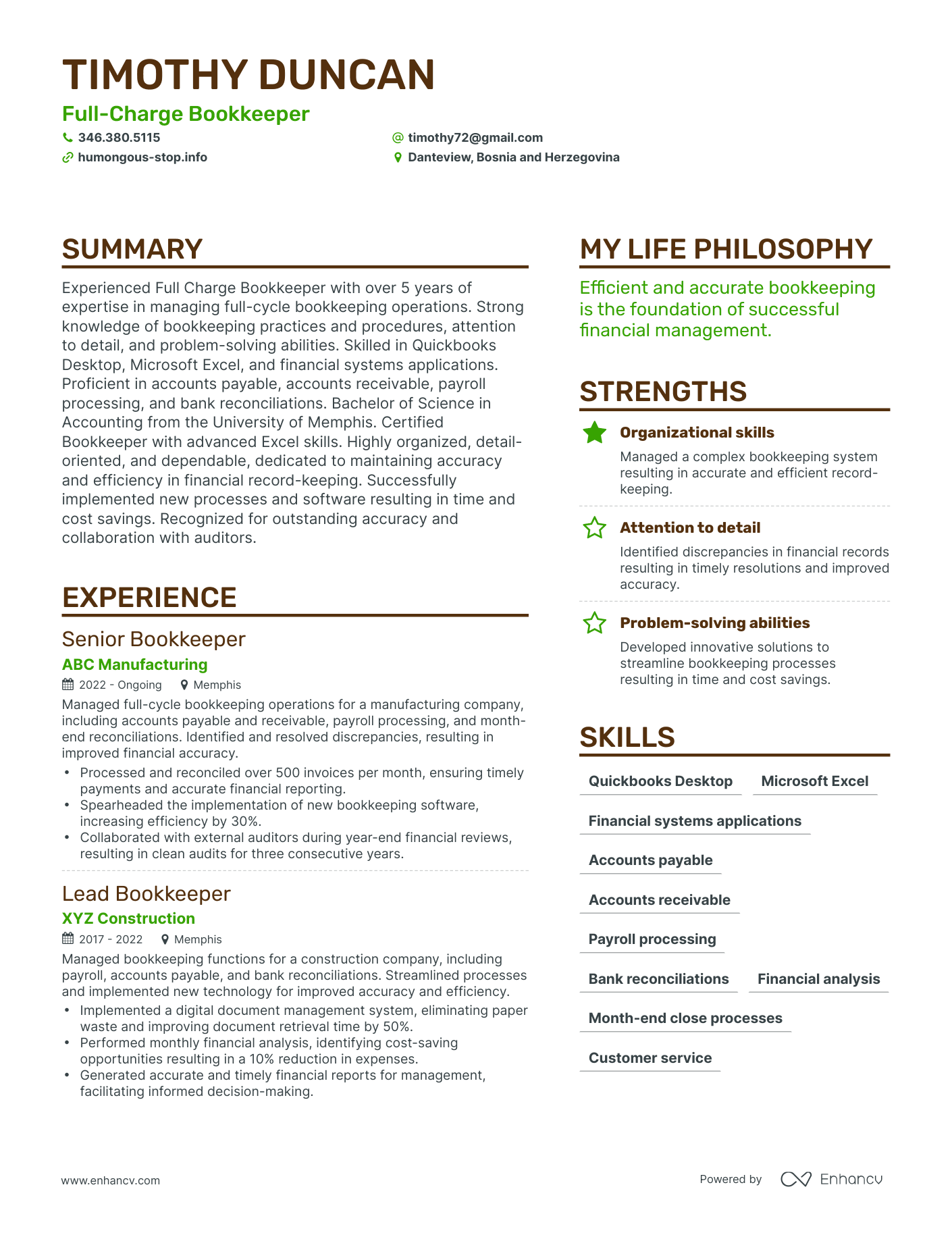 Full-Charge Bookkeeper resume example