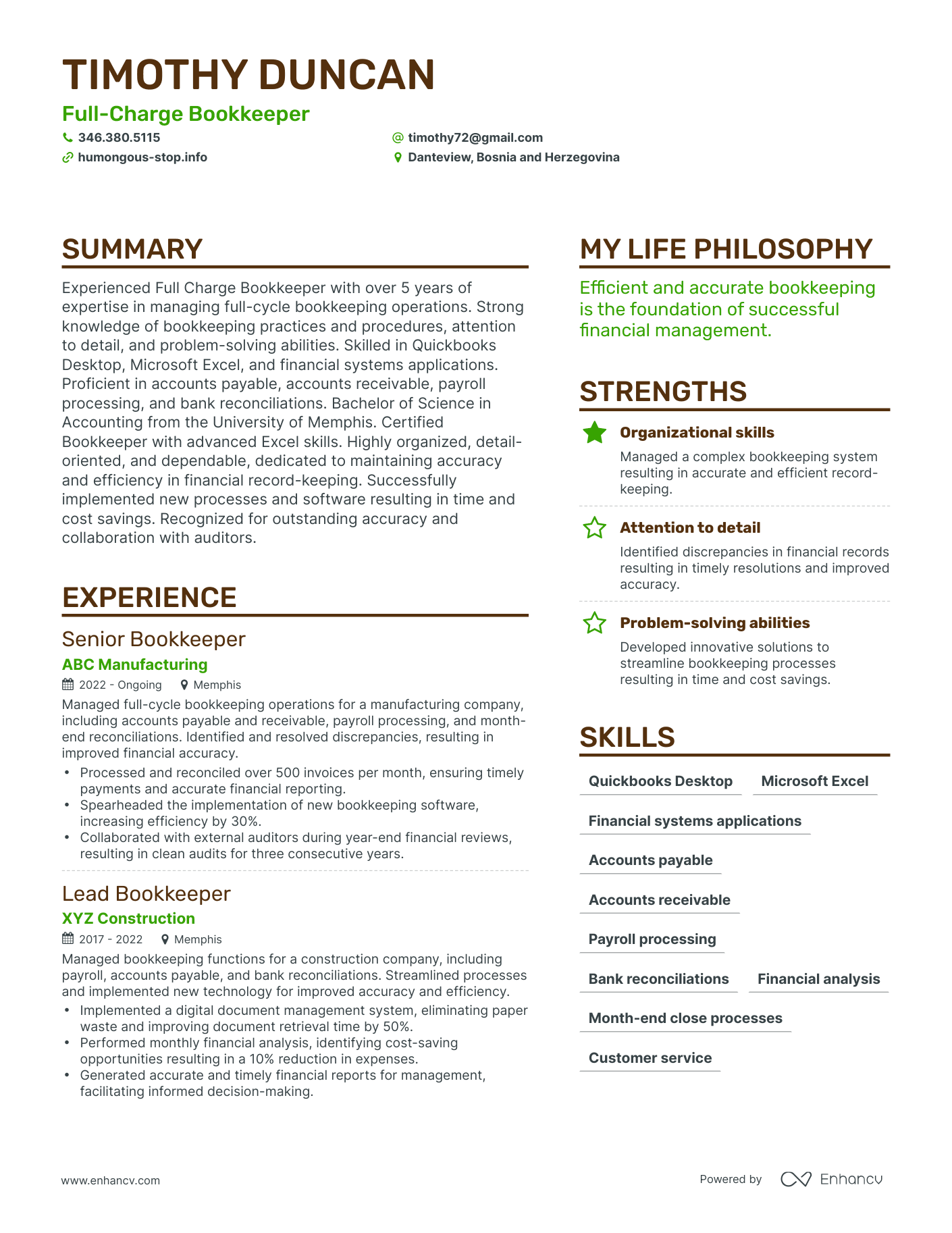 ability summary for bookkeeper