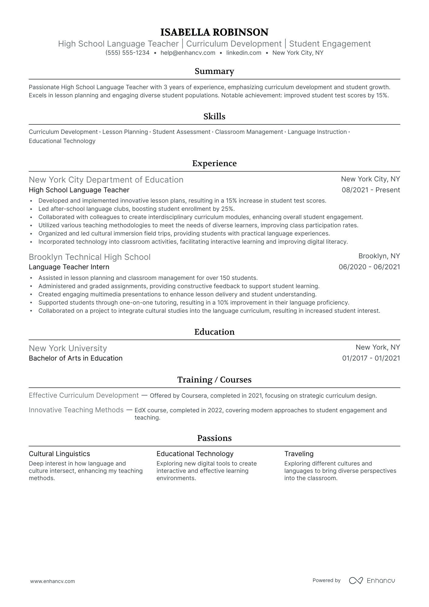 Substitute Foreign Language Teacher resume example