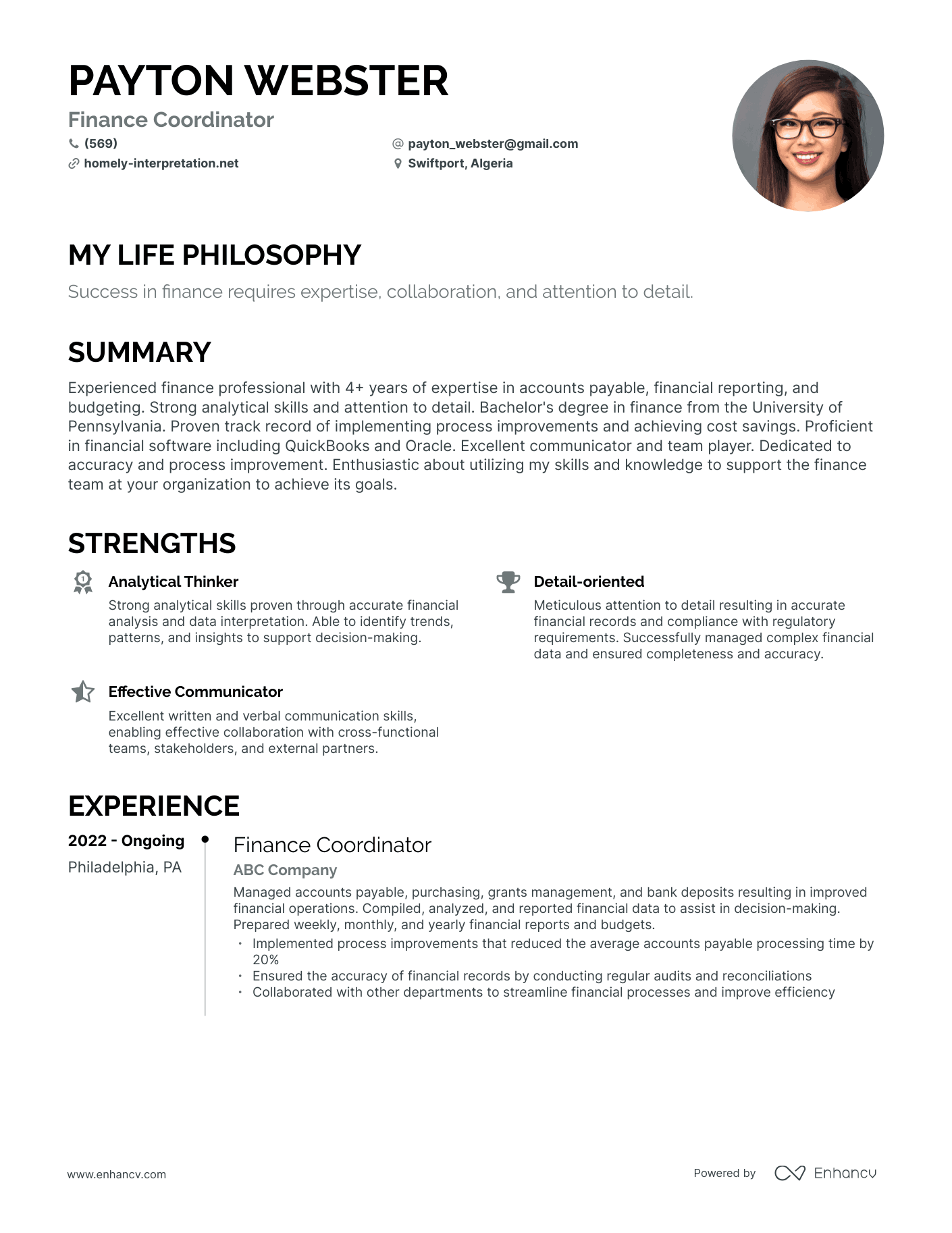 Creative Finance Coordinator Resume Example