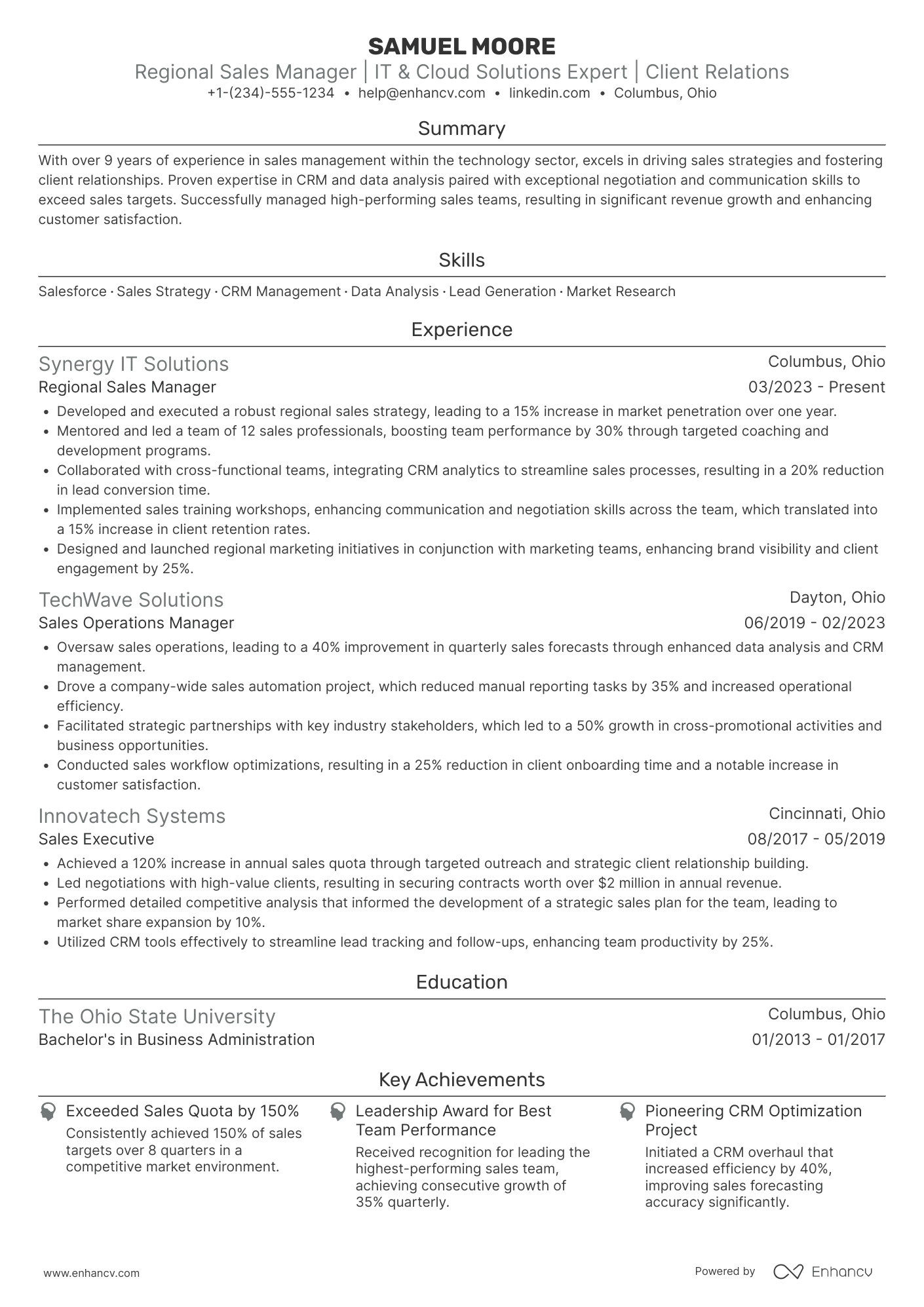 Regional Sales Manager resume example