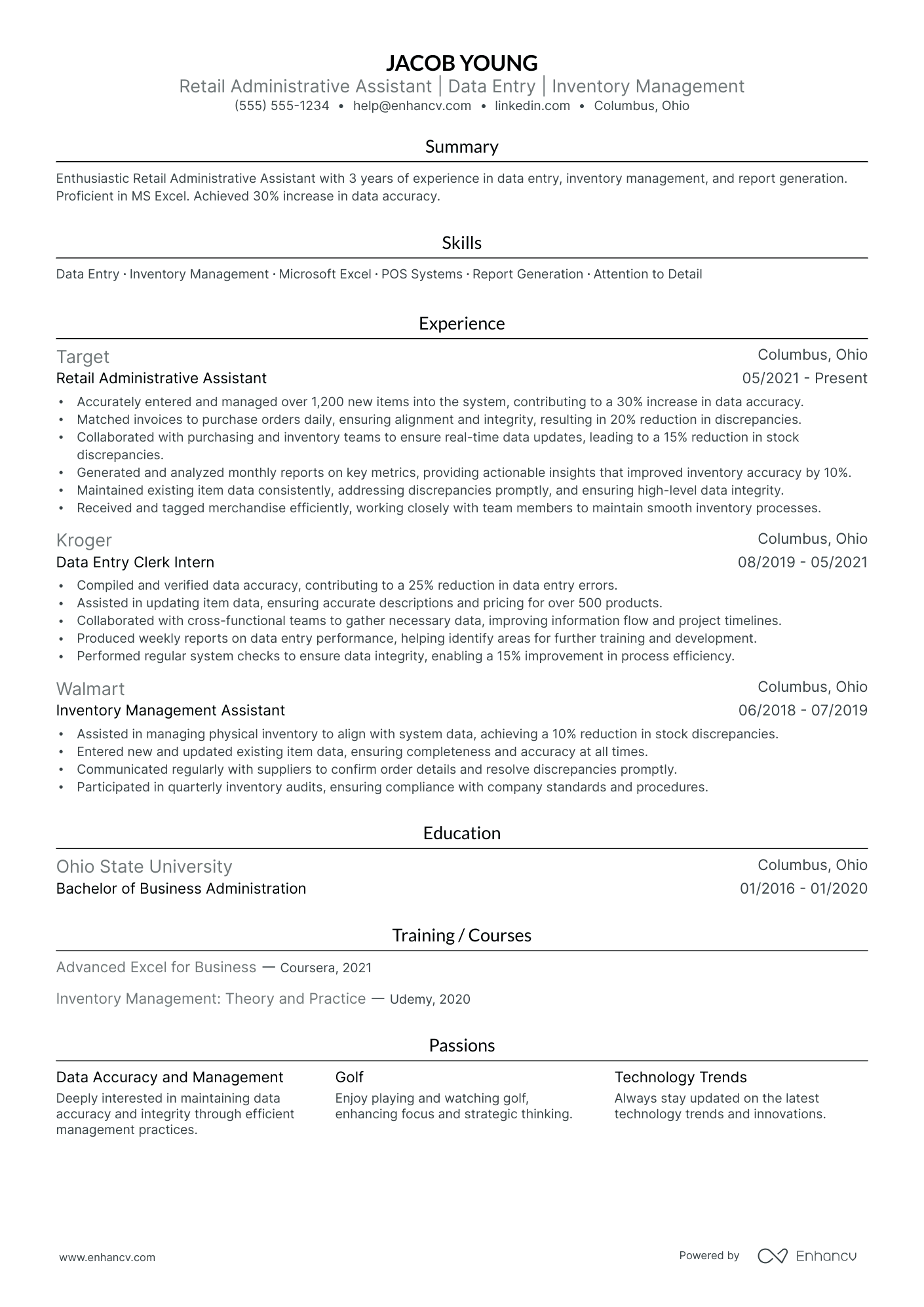 Retail Administrative Assistant resume example