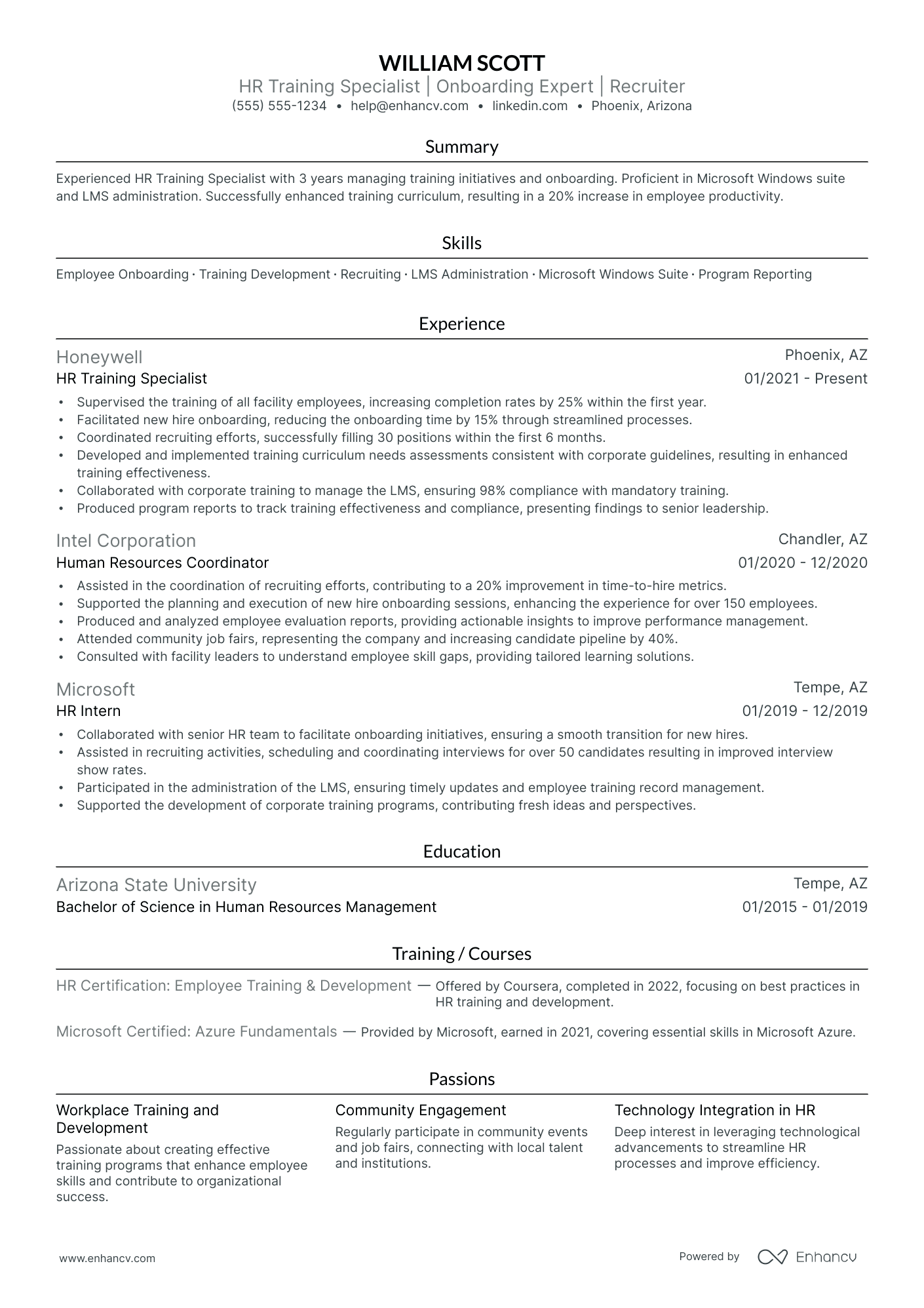 Human Resources Training Specialist resume example