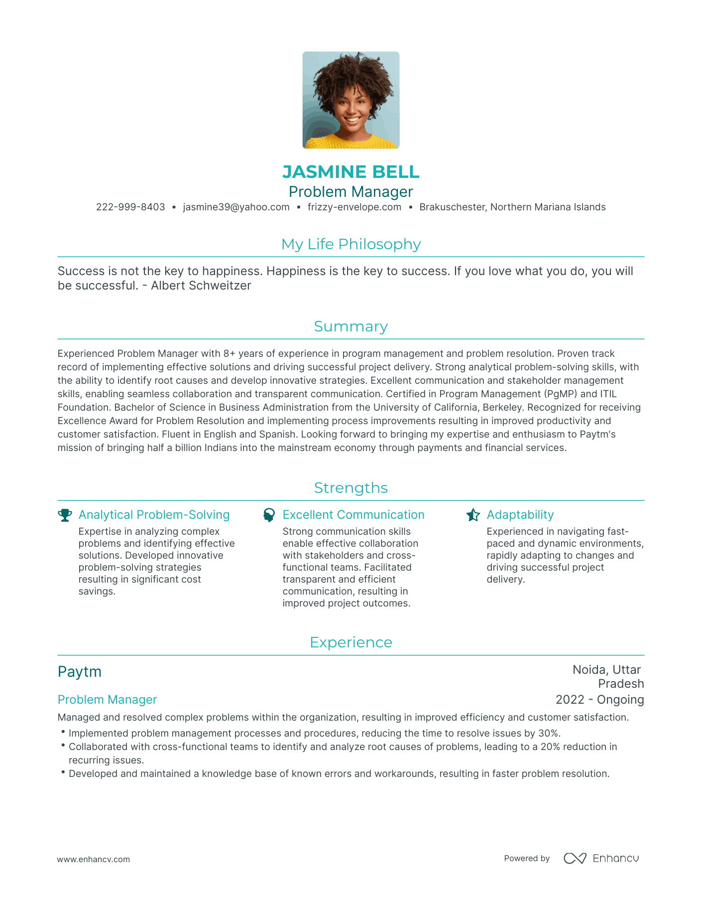 Modern Problem Manager Resume Example