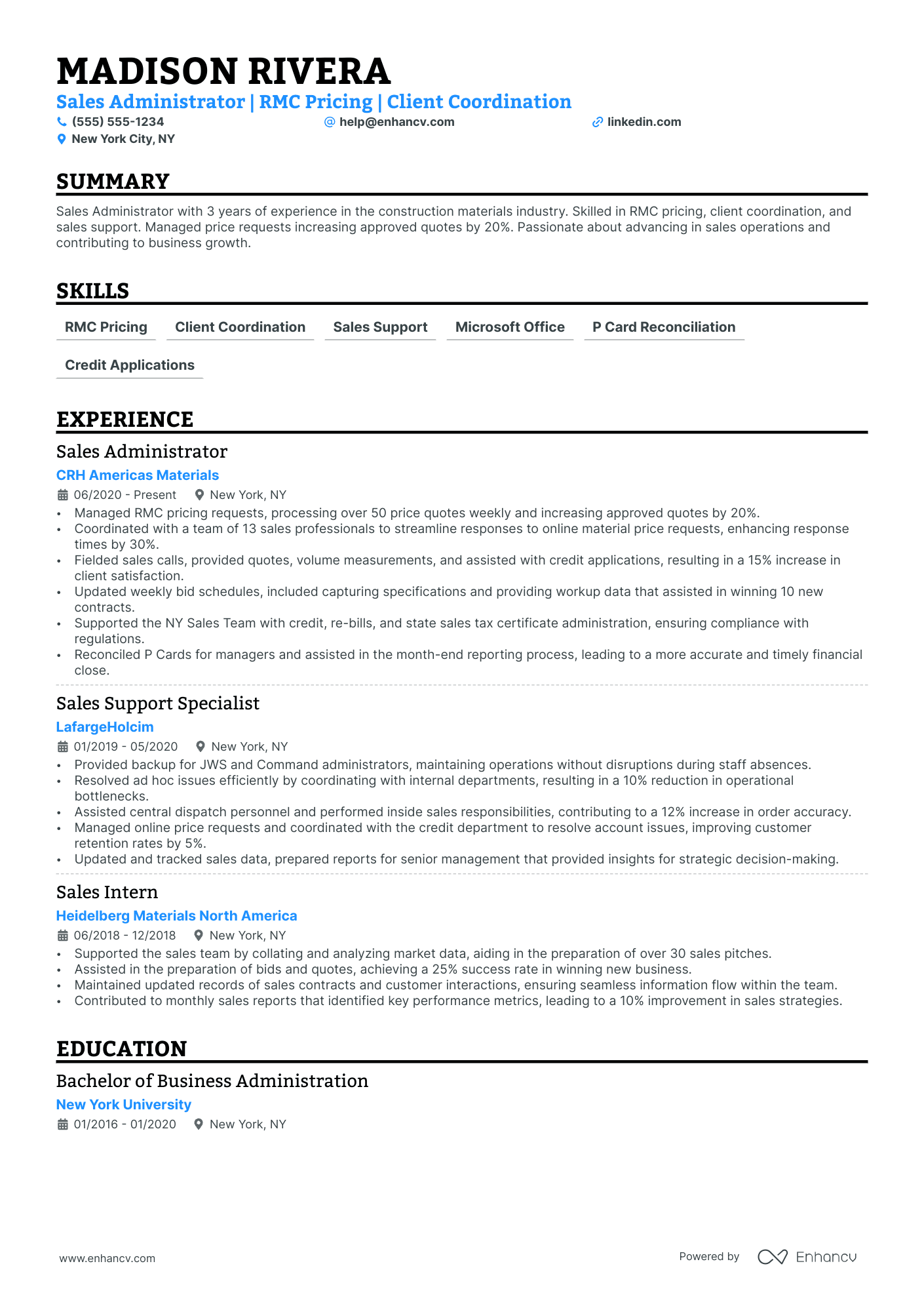 Inside Sales Coordinator resume example