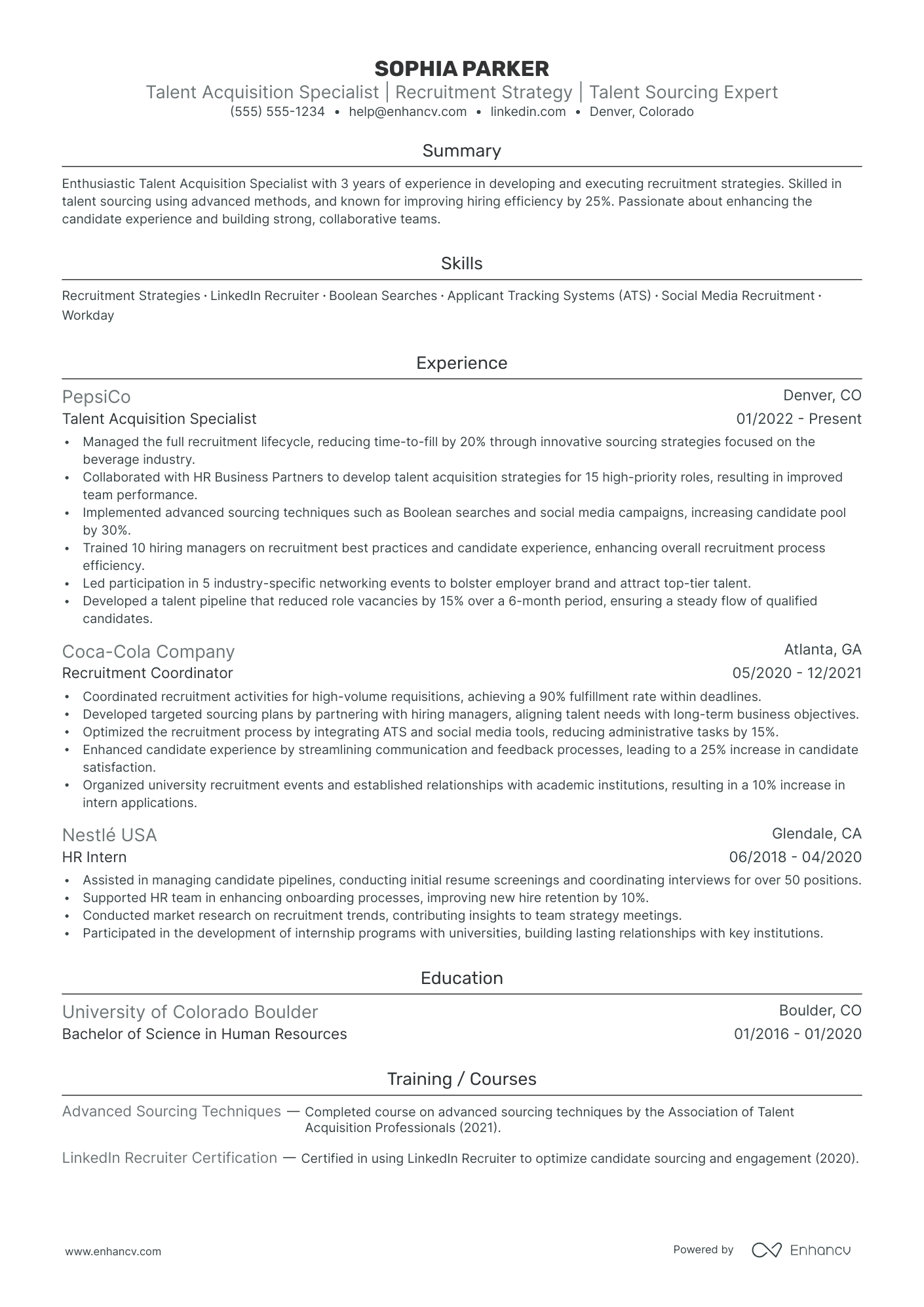 Talent Acquisition Recruiter resume example