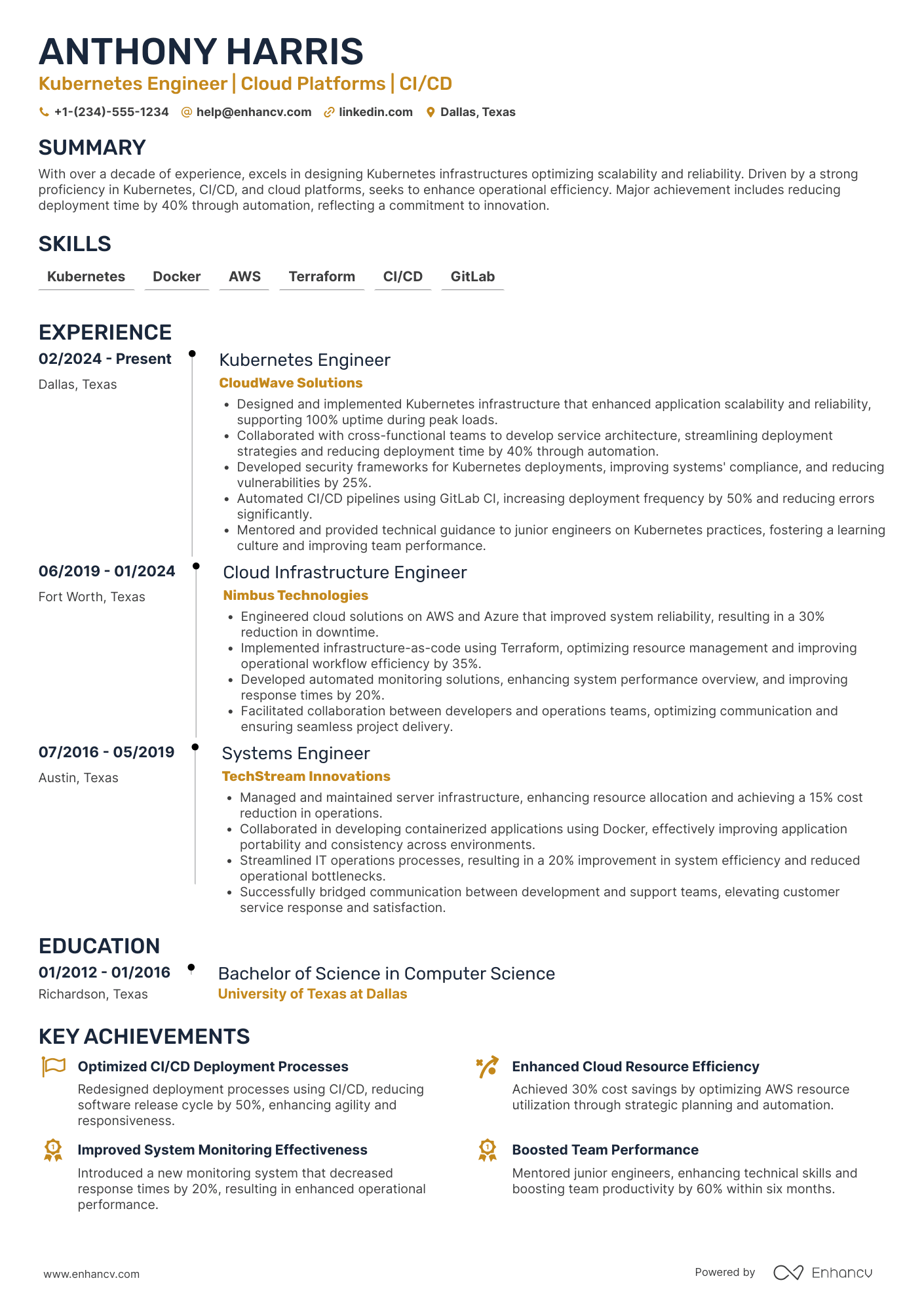 Kubernetes resume example