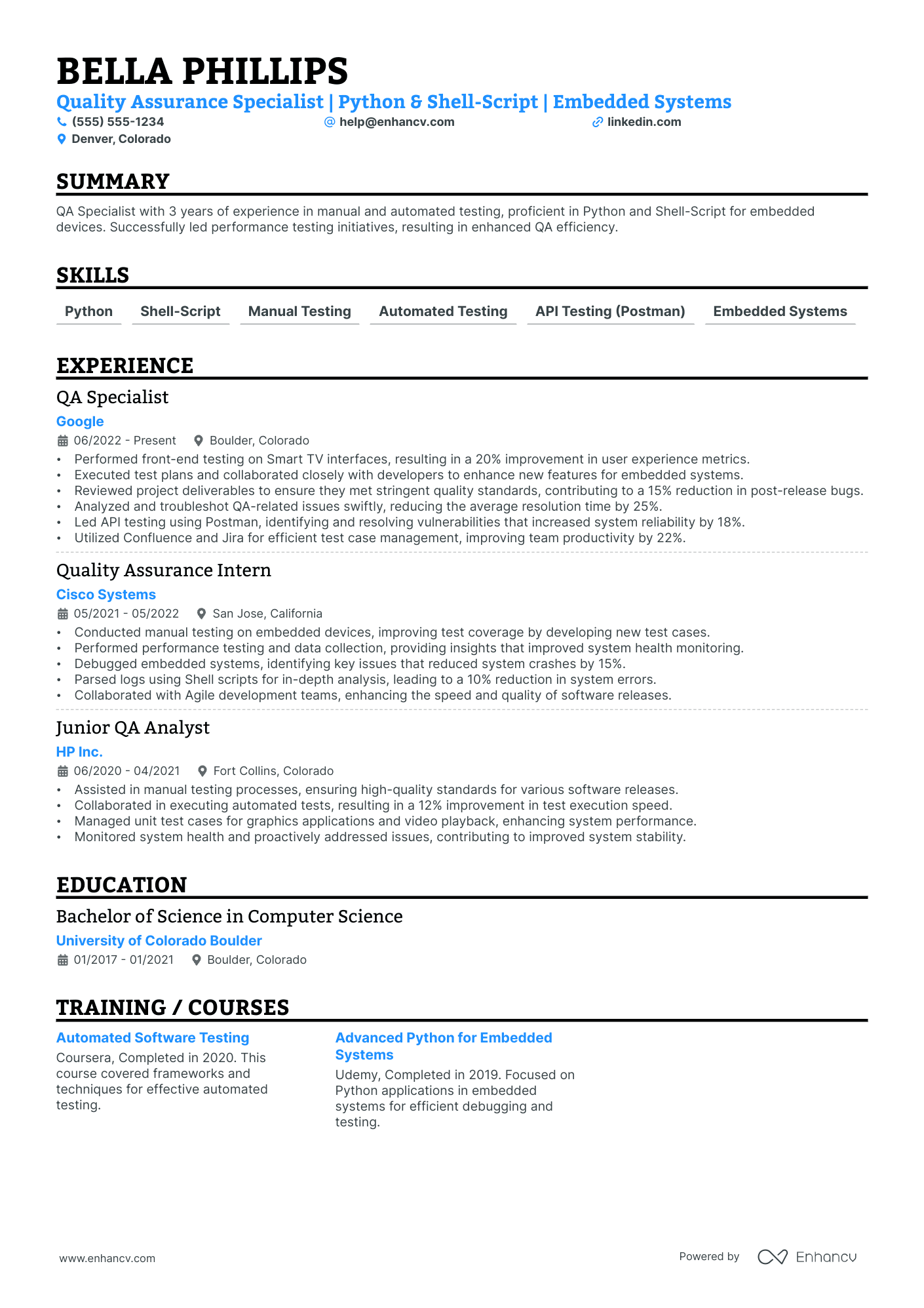 Quality Assurance Specialist resume example