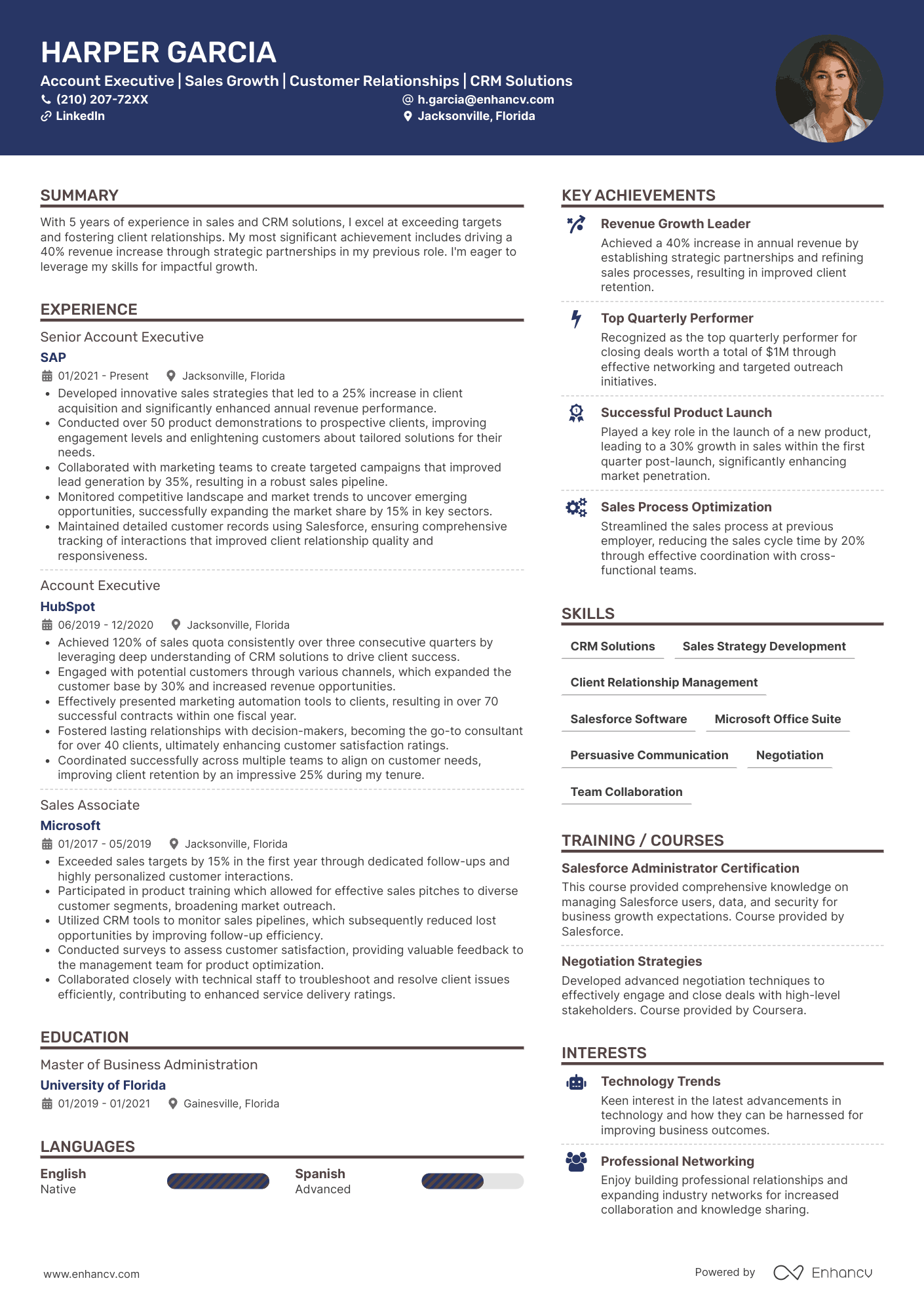 A creative resume template for a graphic designer with purple accent colors and a photo.