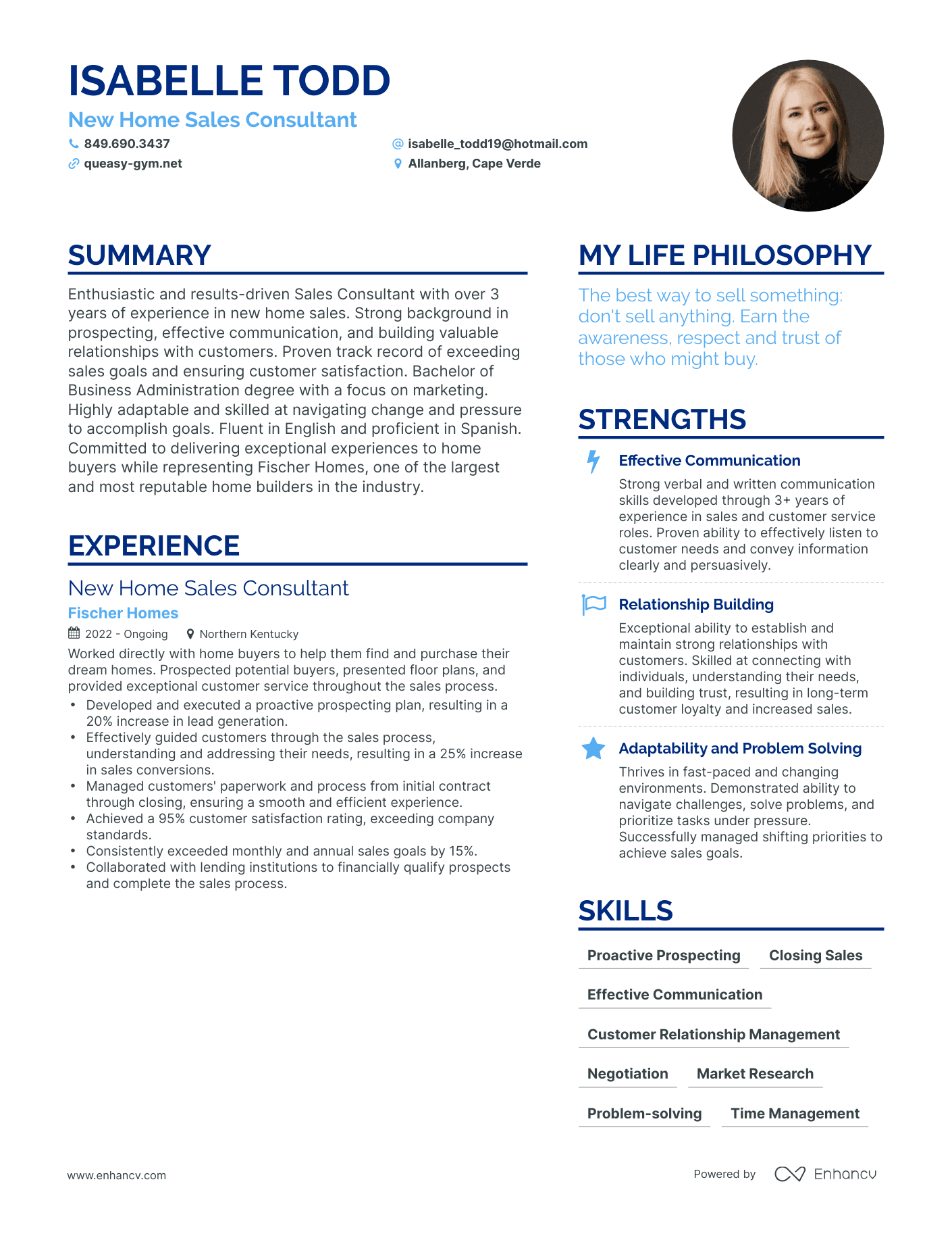 Modern New Home Sales Consultant Resume Example