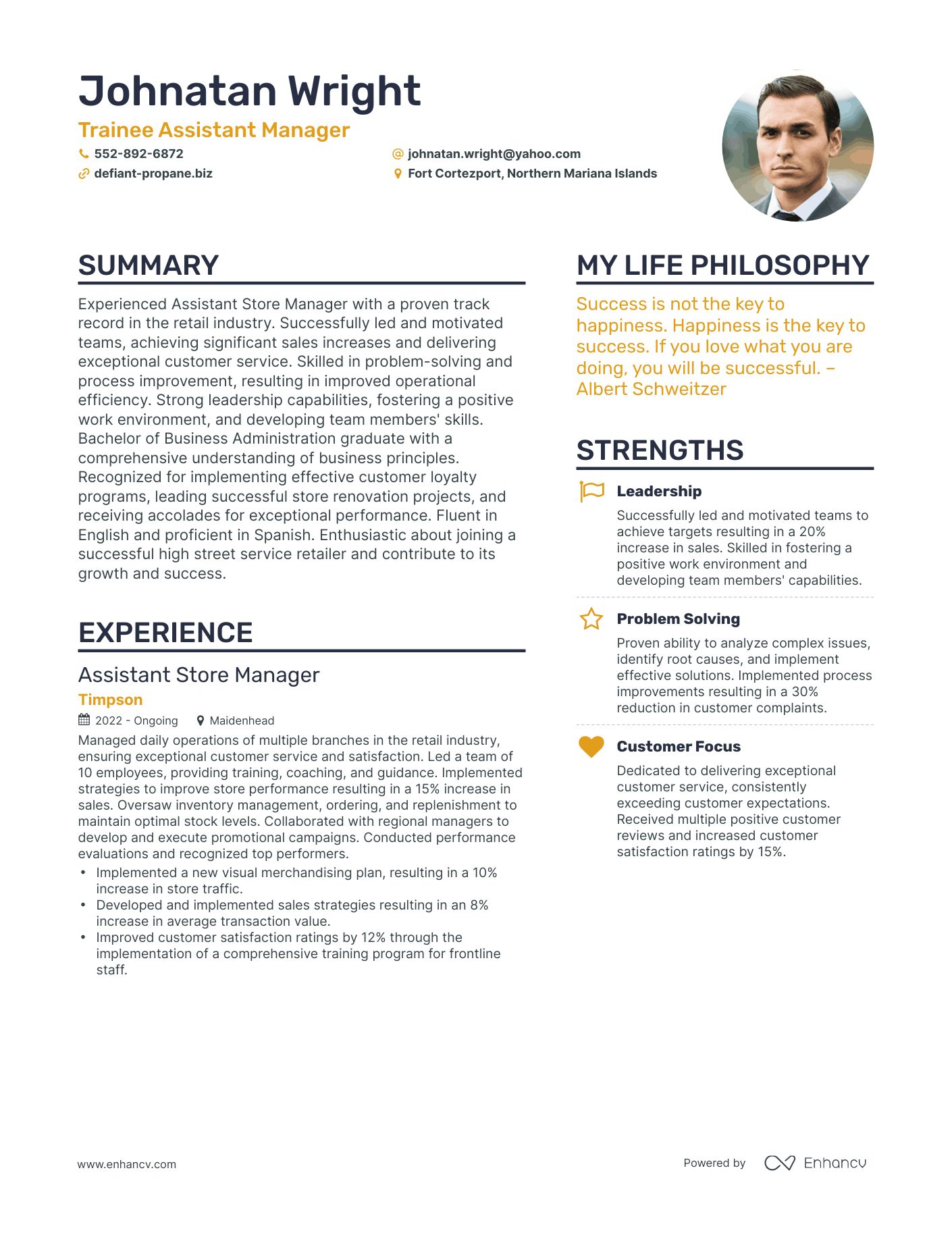 Modern Trainee Assistant Manager Resume Example