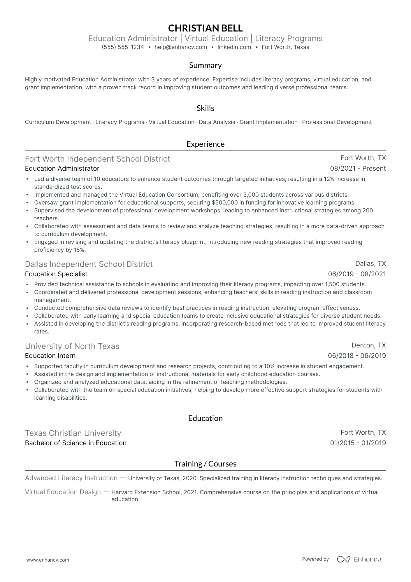 Education Administrator resume example