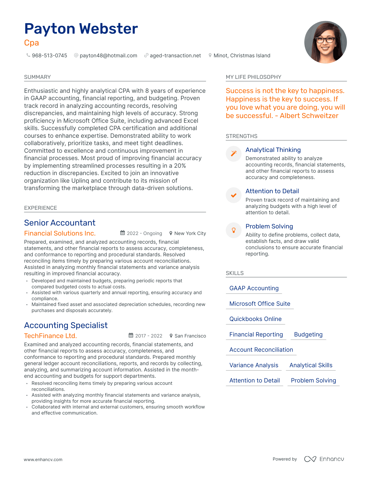 Cpa resume example