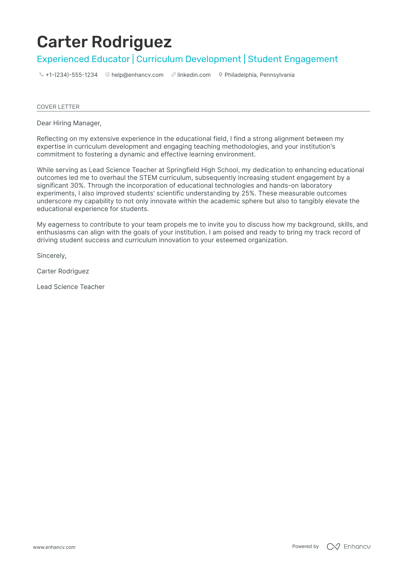 Math Teacher cover letter