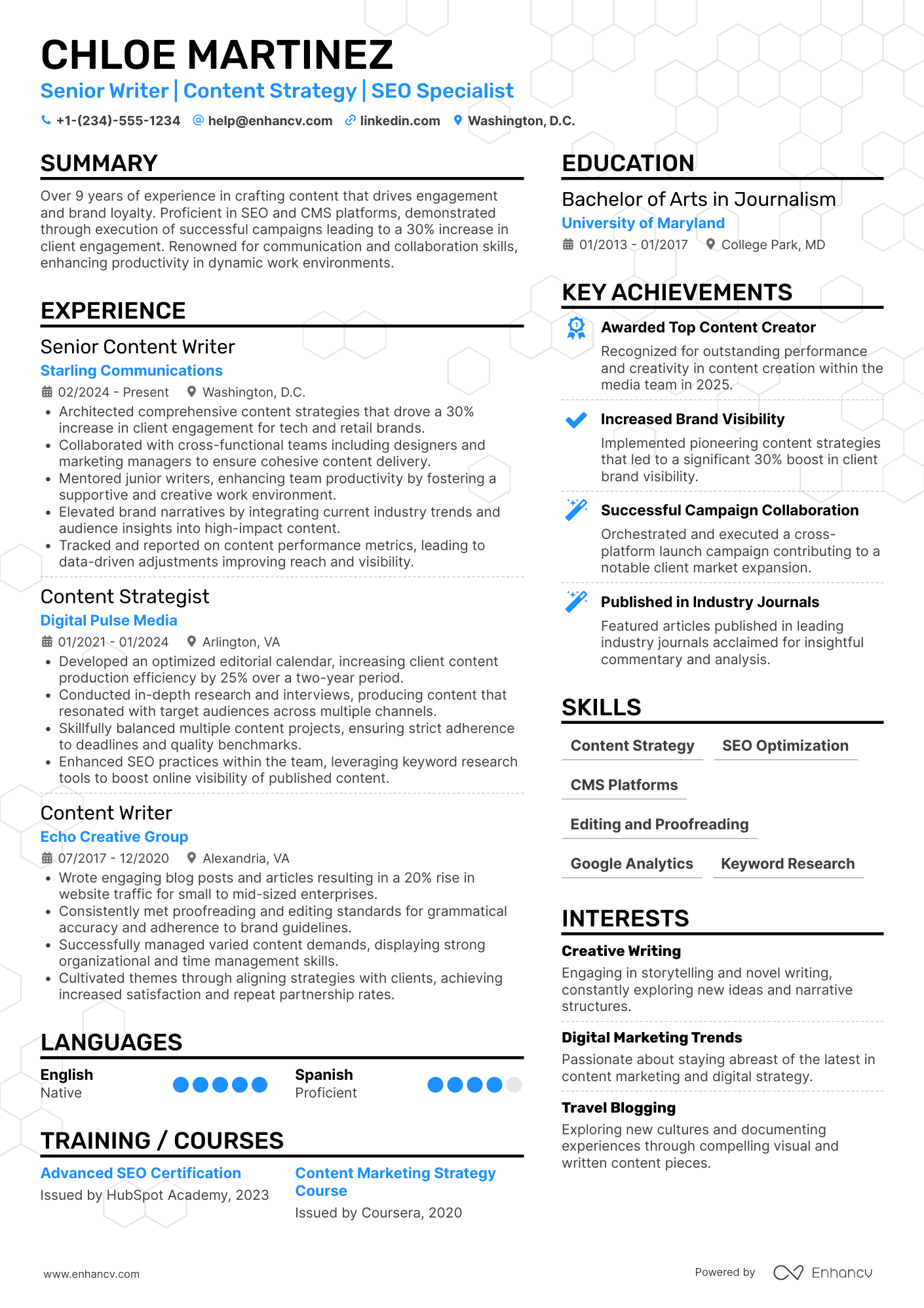 Writer resume example