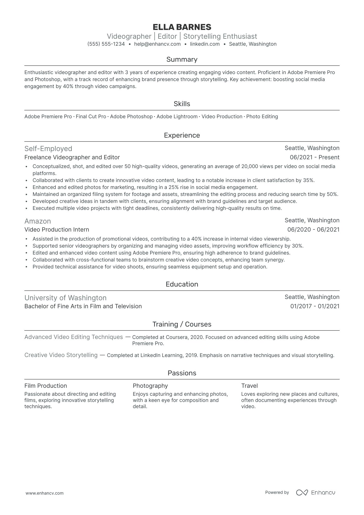 Freelance Video Editor resume example