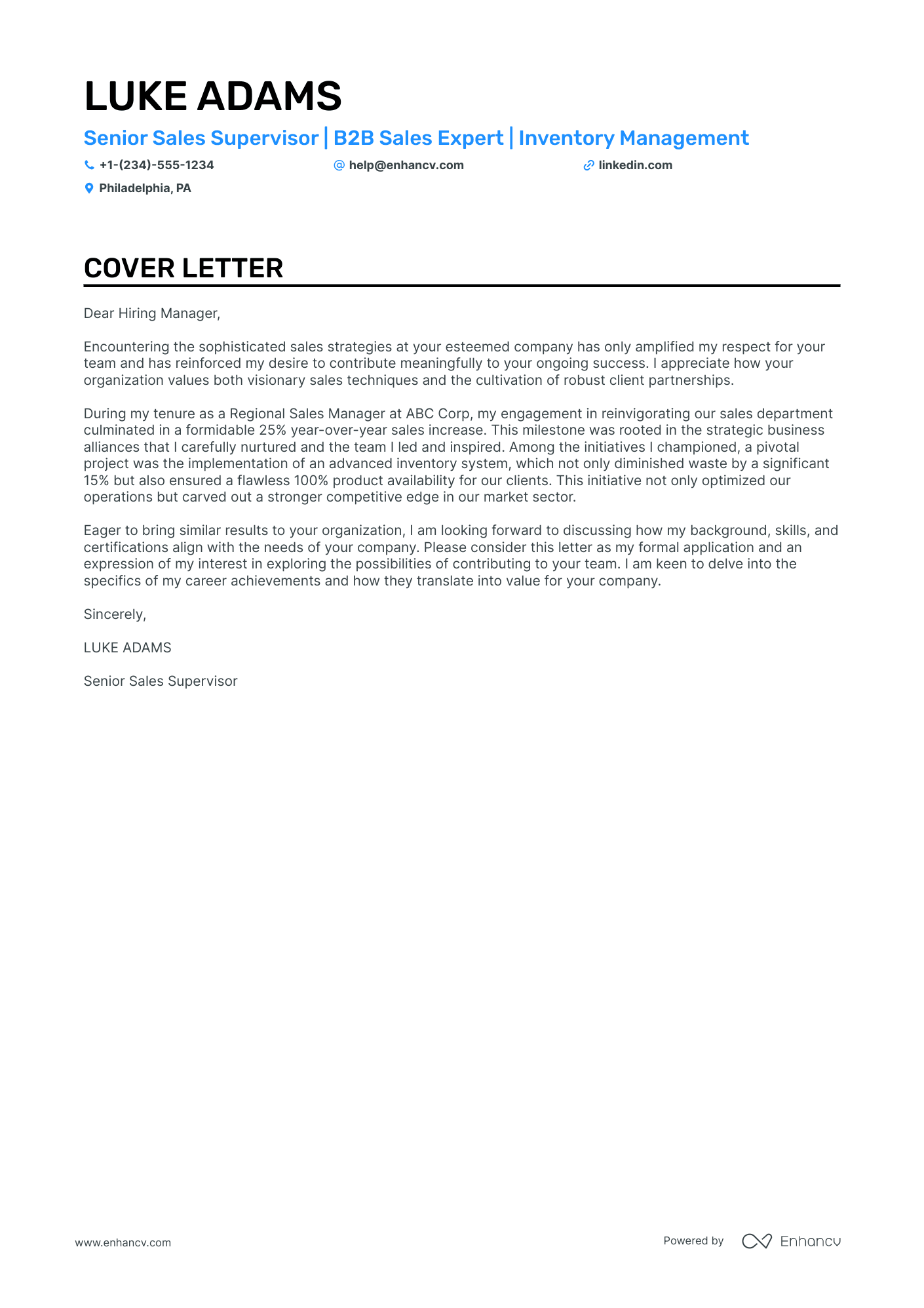 Sales Supervisor cover letter
