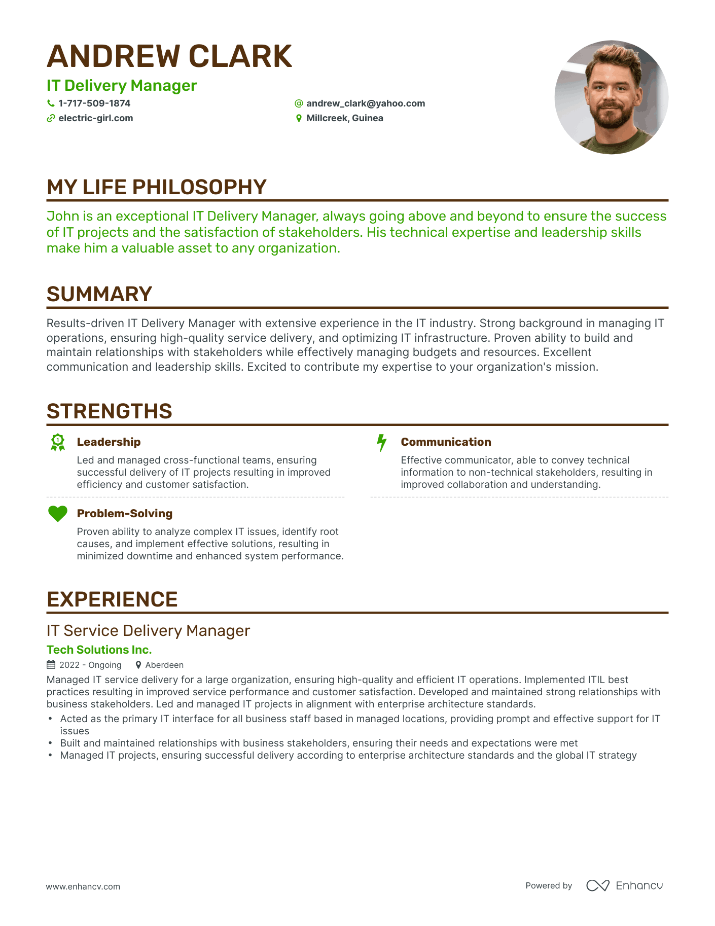 Creative IT Delivery Manager Resume Example