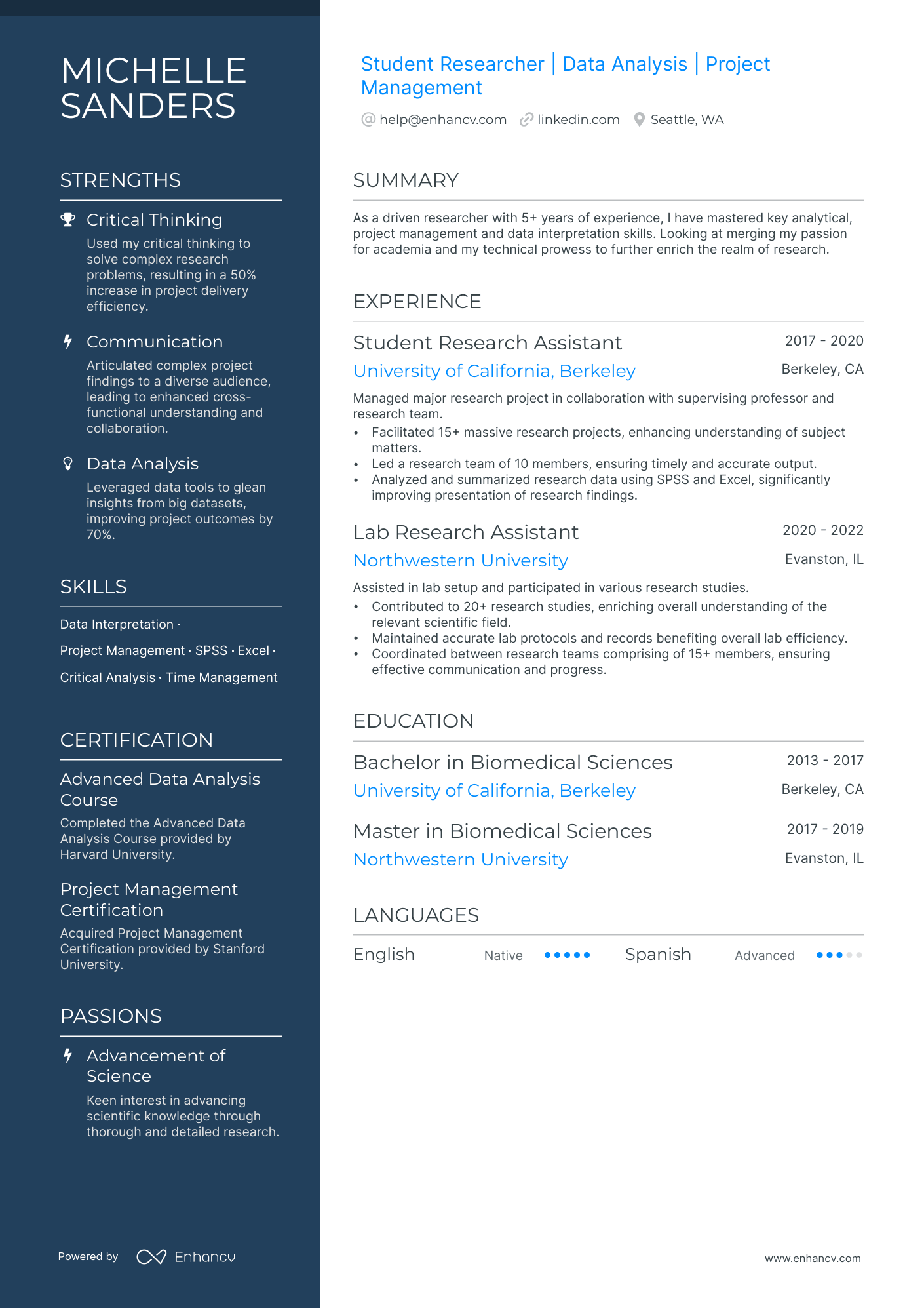 Student Researcher resume example