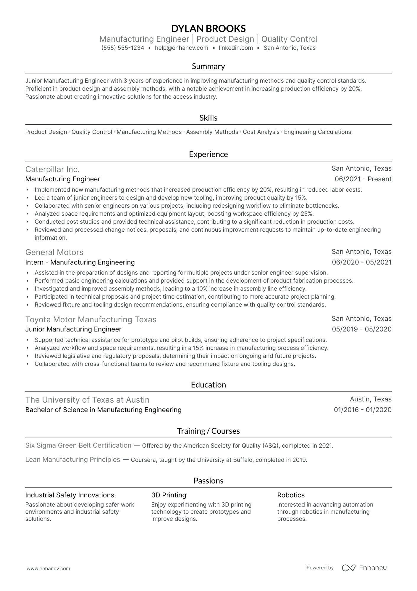 Industrial Manufacturing Engineer Resume Example Resume Example