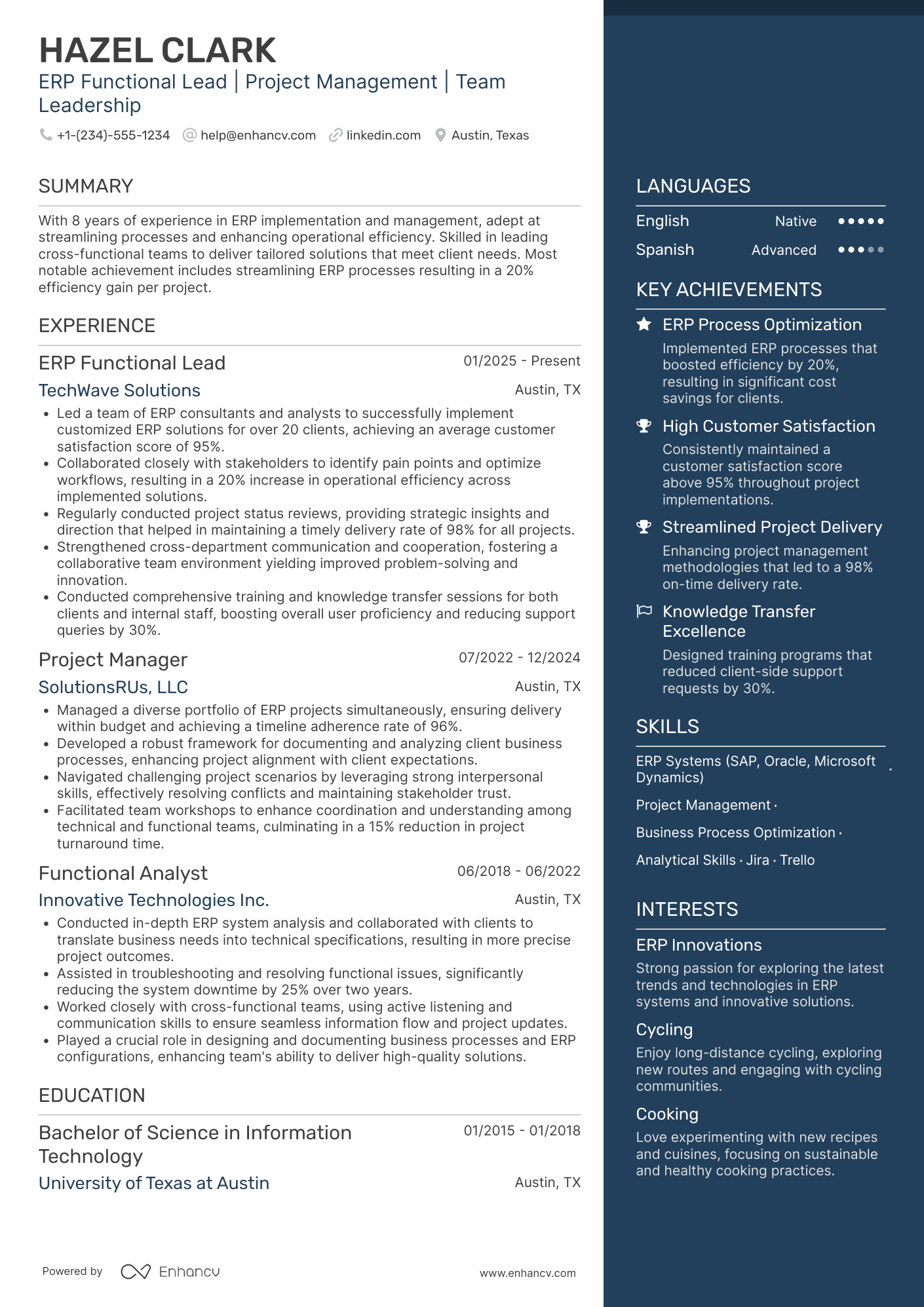 Functional Manager resume example