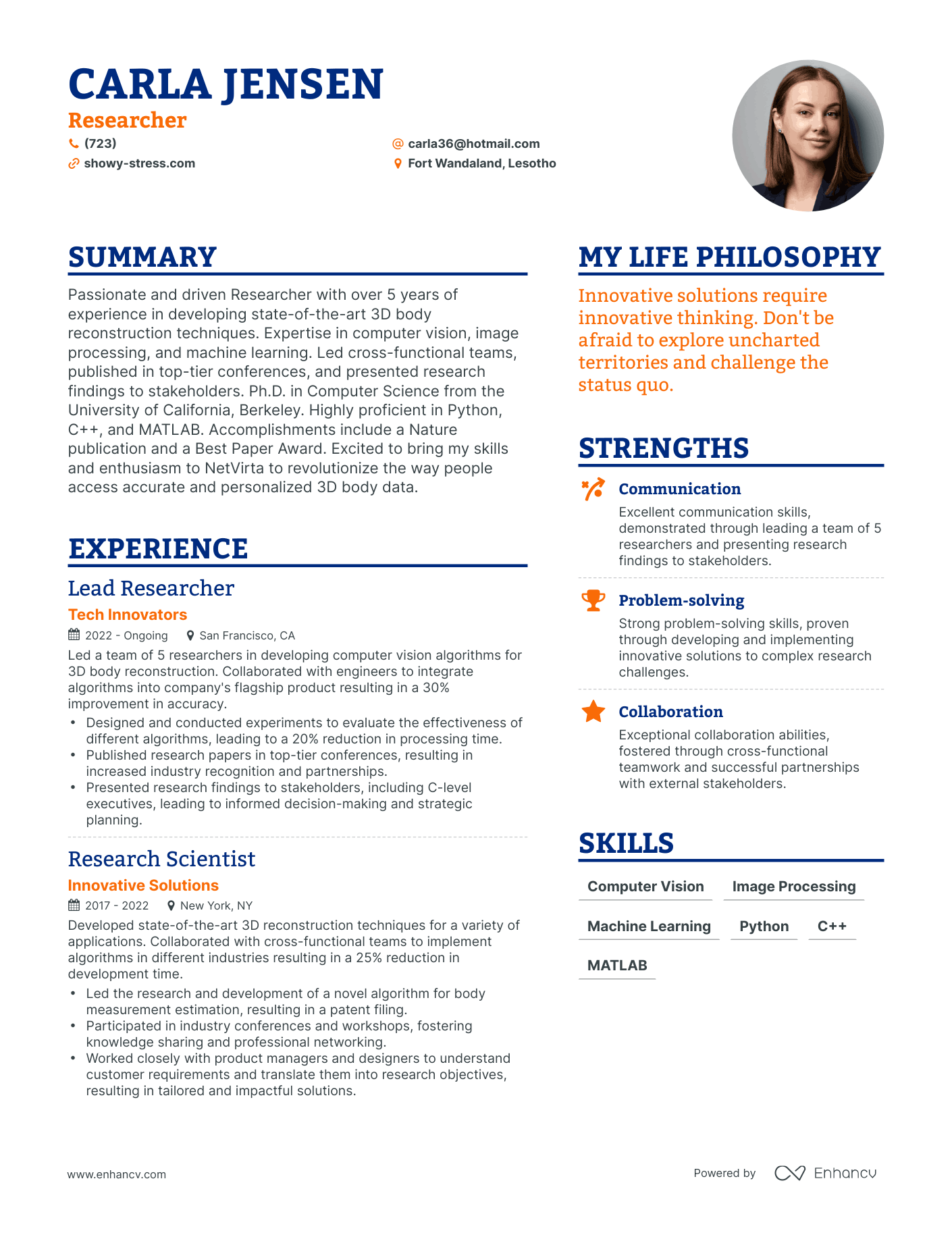 Modern Researcher Resume Example