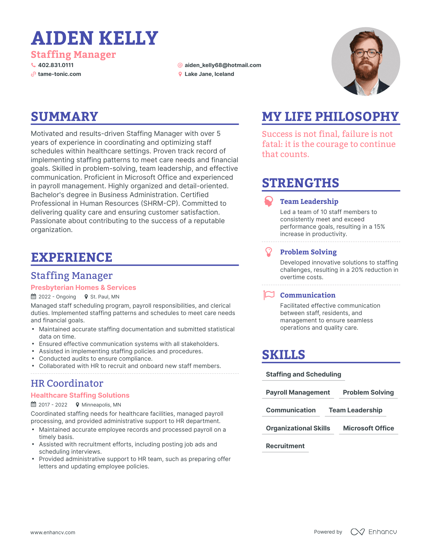 Modern Staffing Manager Resume Example