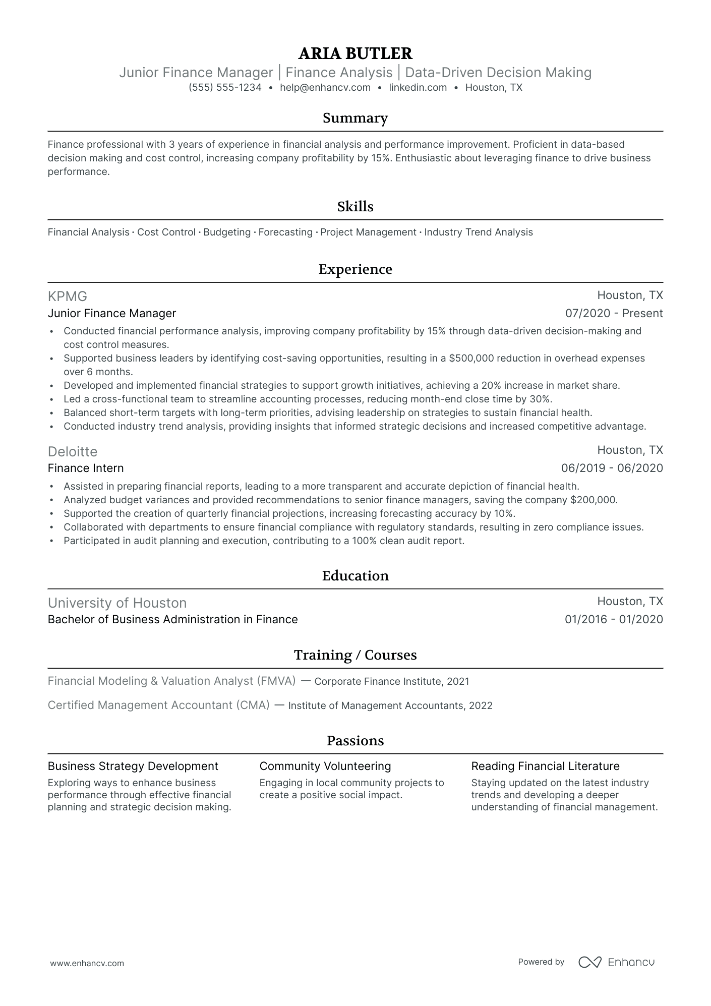 Finance Manager resume example