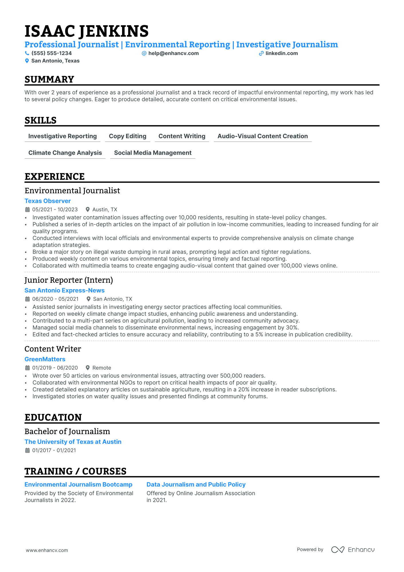 Environmental Journalist Resume Example Resume Example