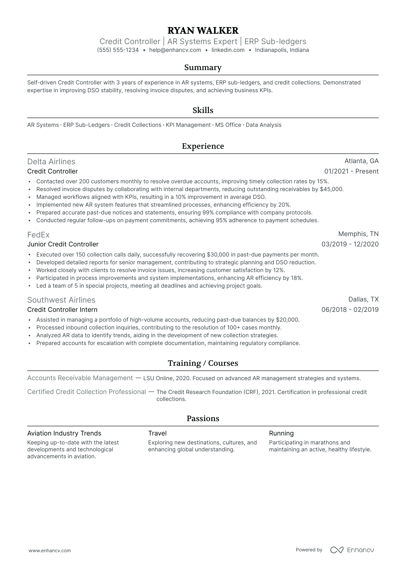 Credit Controller resume example